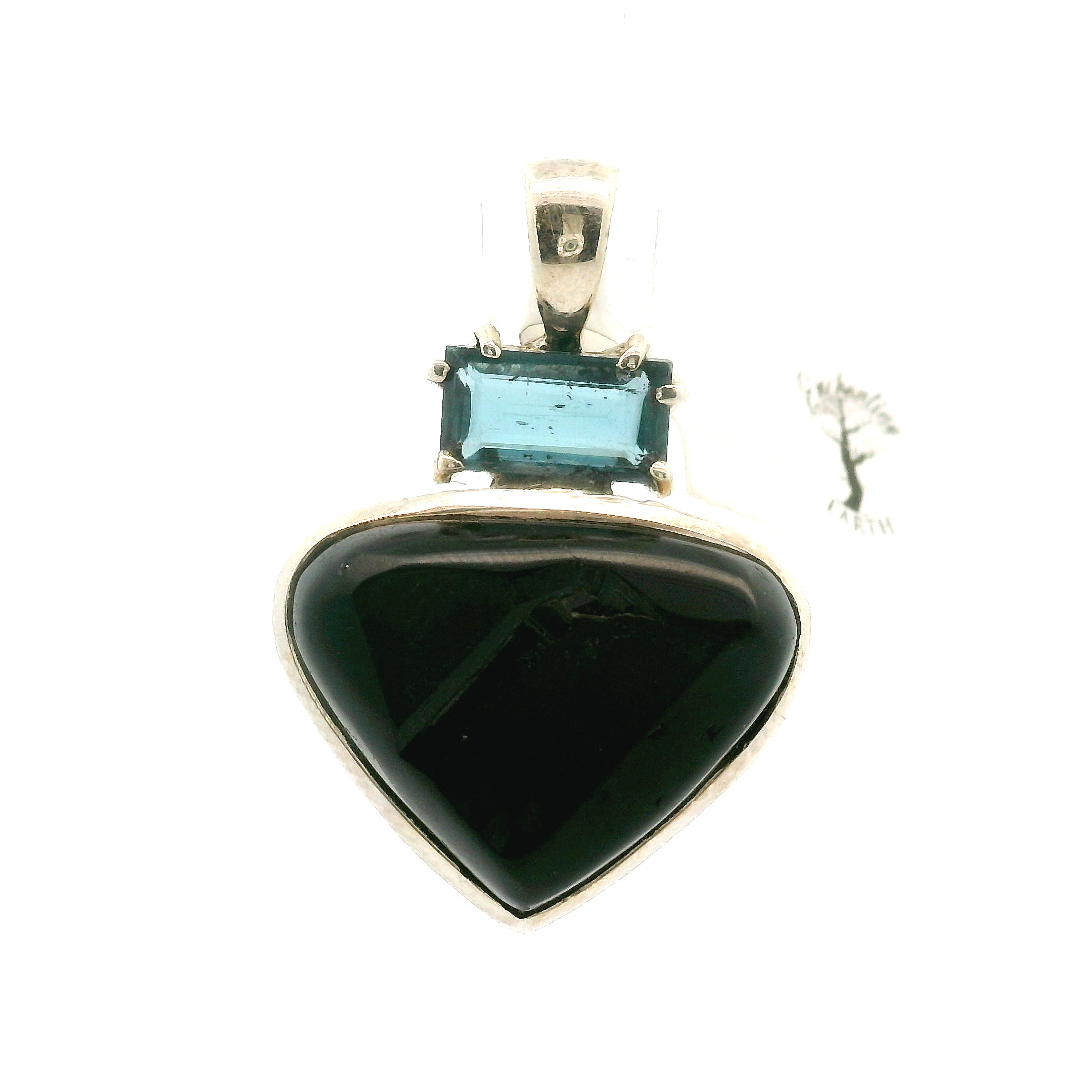 Black Tourmaline with Blue Kyanite Pendant 925 Silver for Anxiety Relief, Balance and Grounding