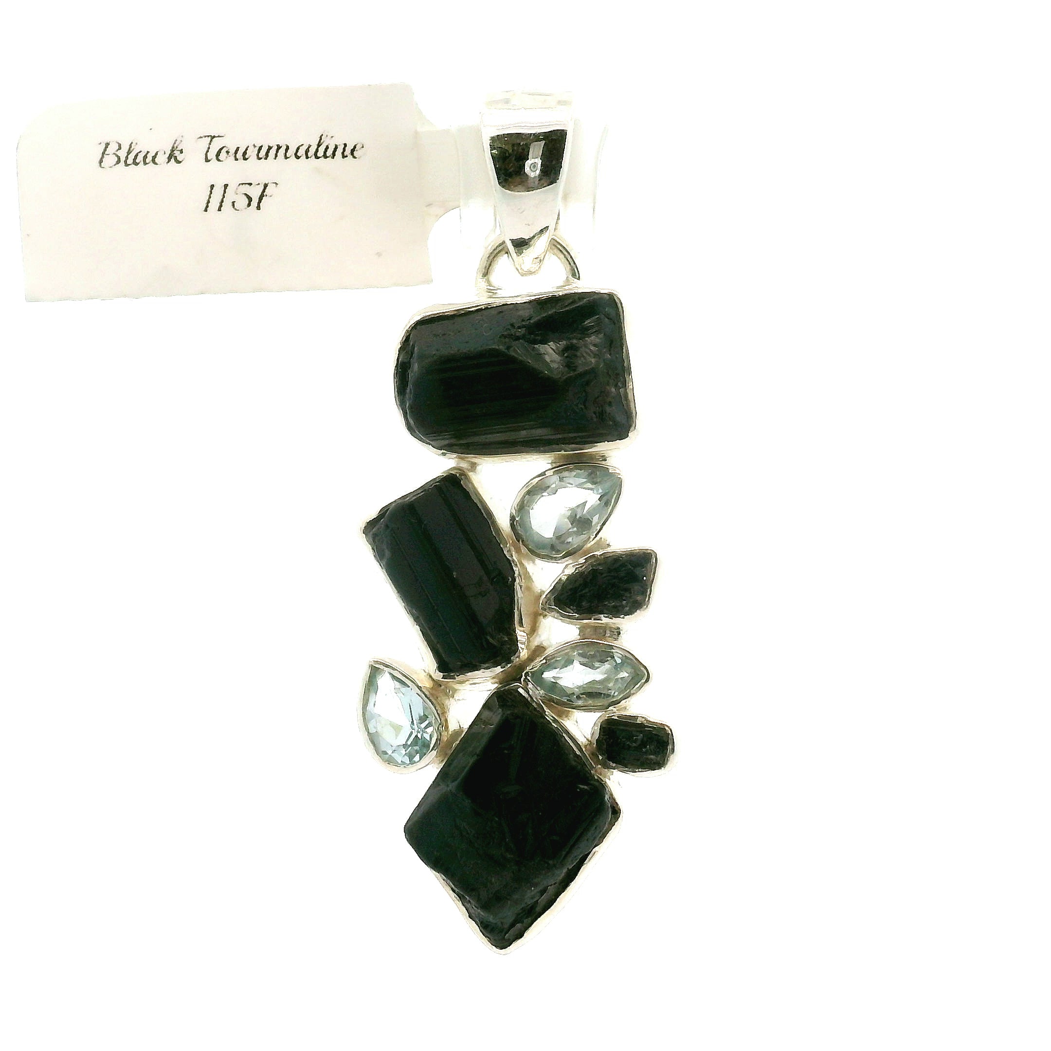 Black Tourmaline Multi-Stone Pendant 925 Silver for Protection and Energetic Purification