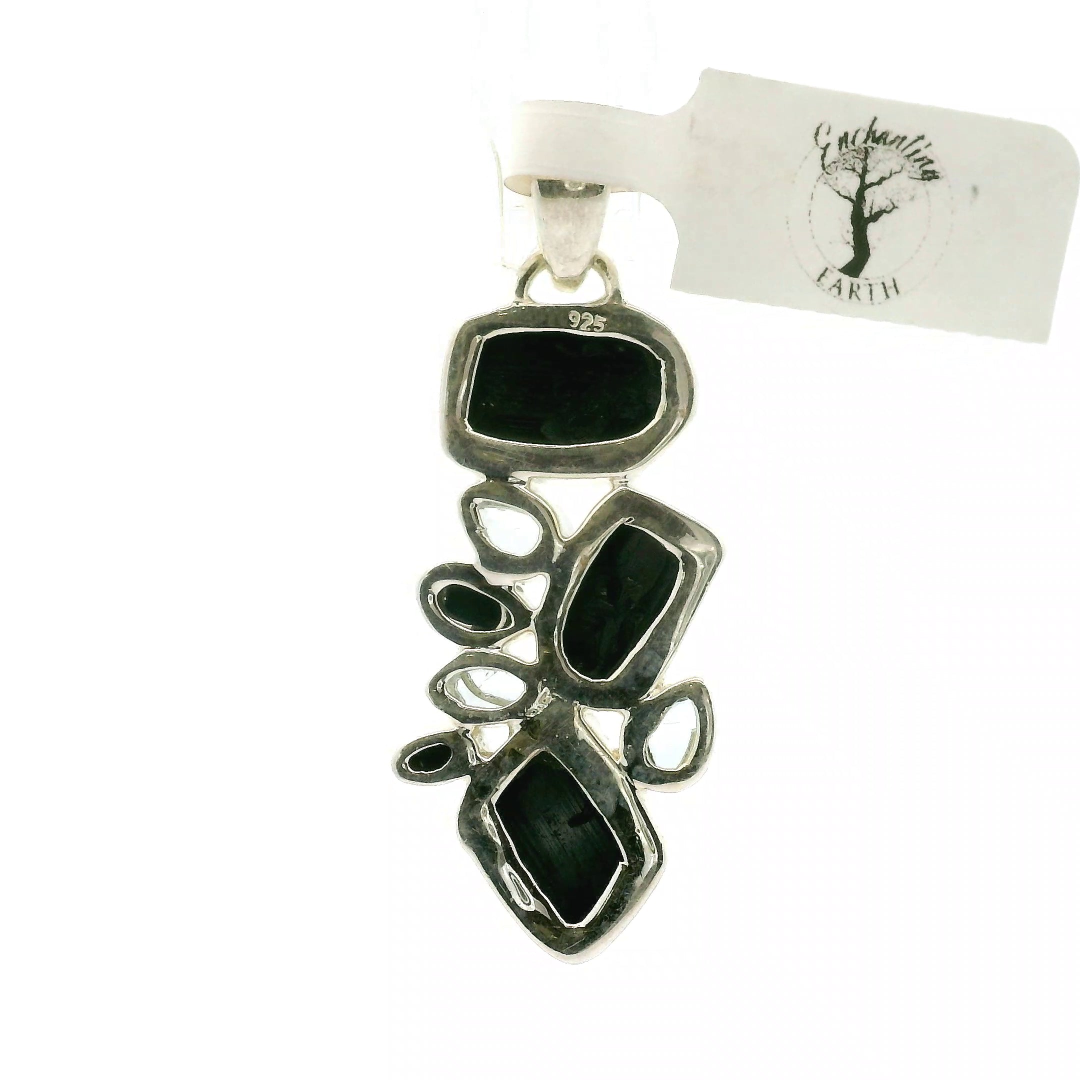 Black Tourmaline Multi-Stone Pendant 925 Silver for Protection and Energetic Purification