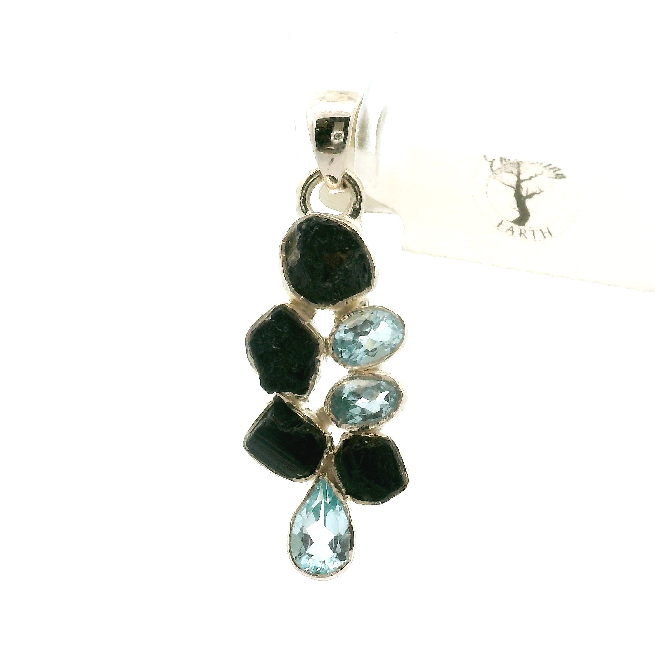 Black Tourmaline Multi-Stone Pendant 925 Silver for Protection and Energetic Purification