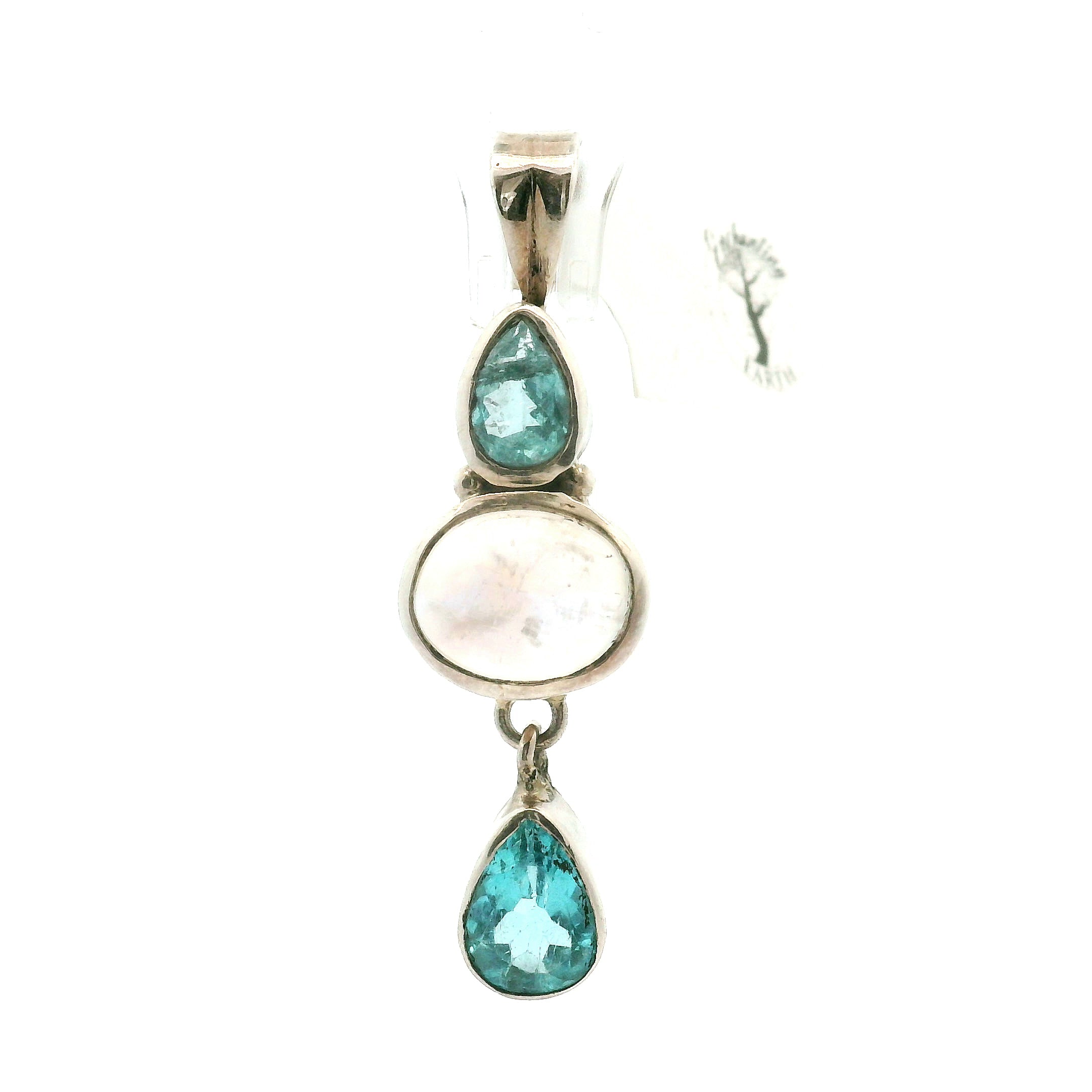 Blue Apatite & Moonstone Pendant .925 Silver for Overall Health and Wellness