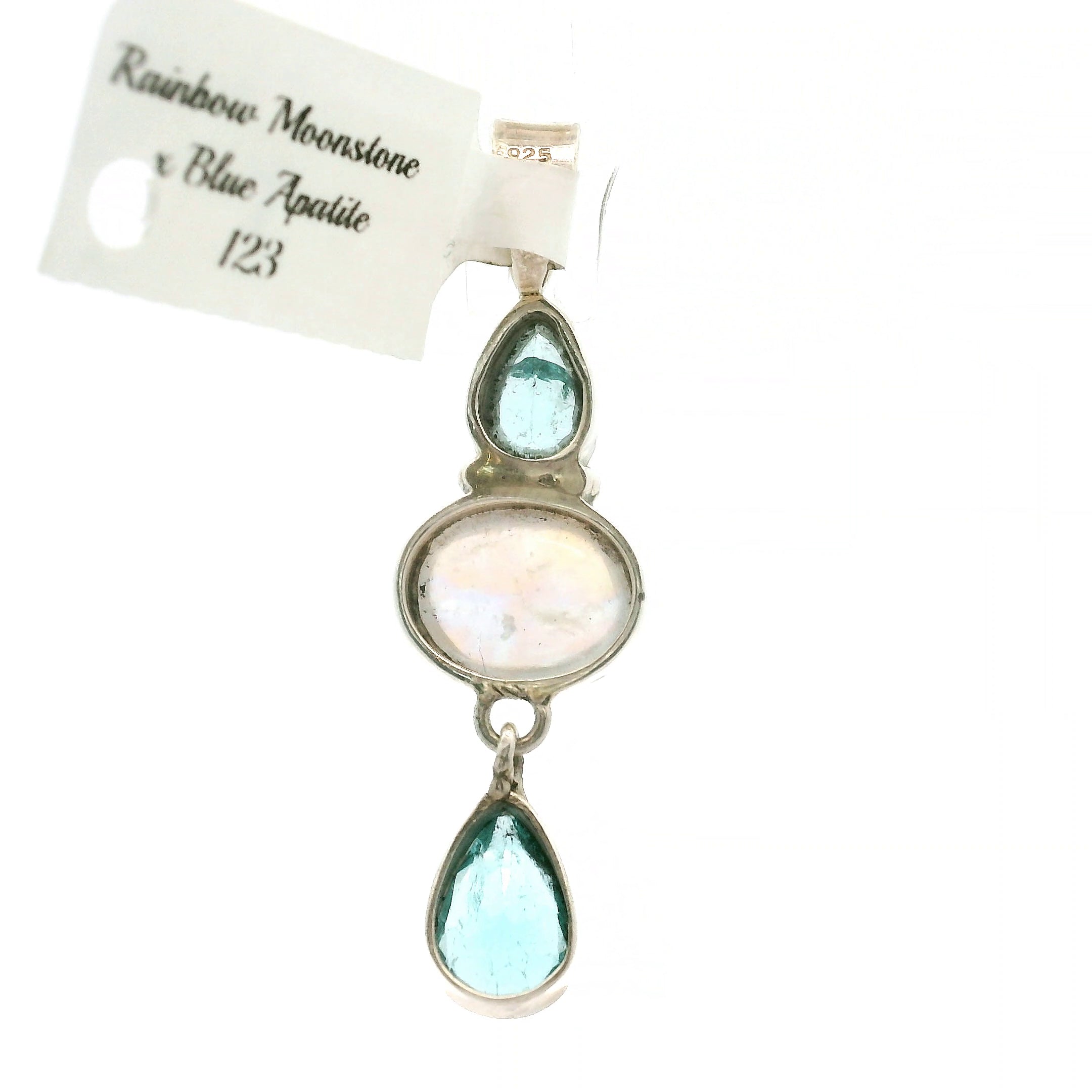 Blue Apatite & Moonstone Pendant .925 Silver for Overall Health and Wellness