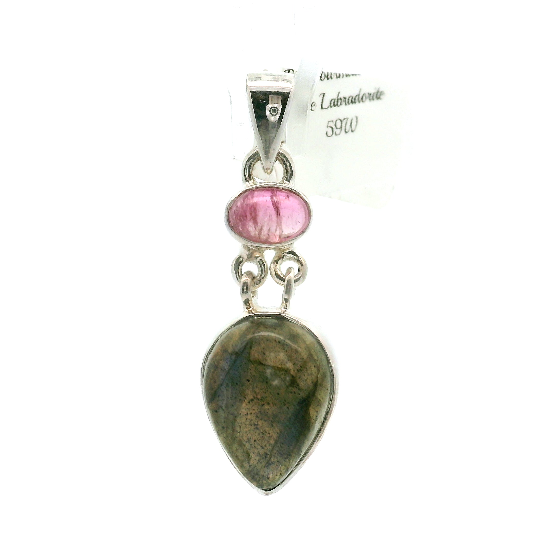 Labradorite with Pink Tourmaline Pendants .925 Silver for Magic, Protection and Guidance