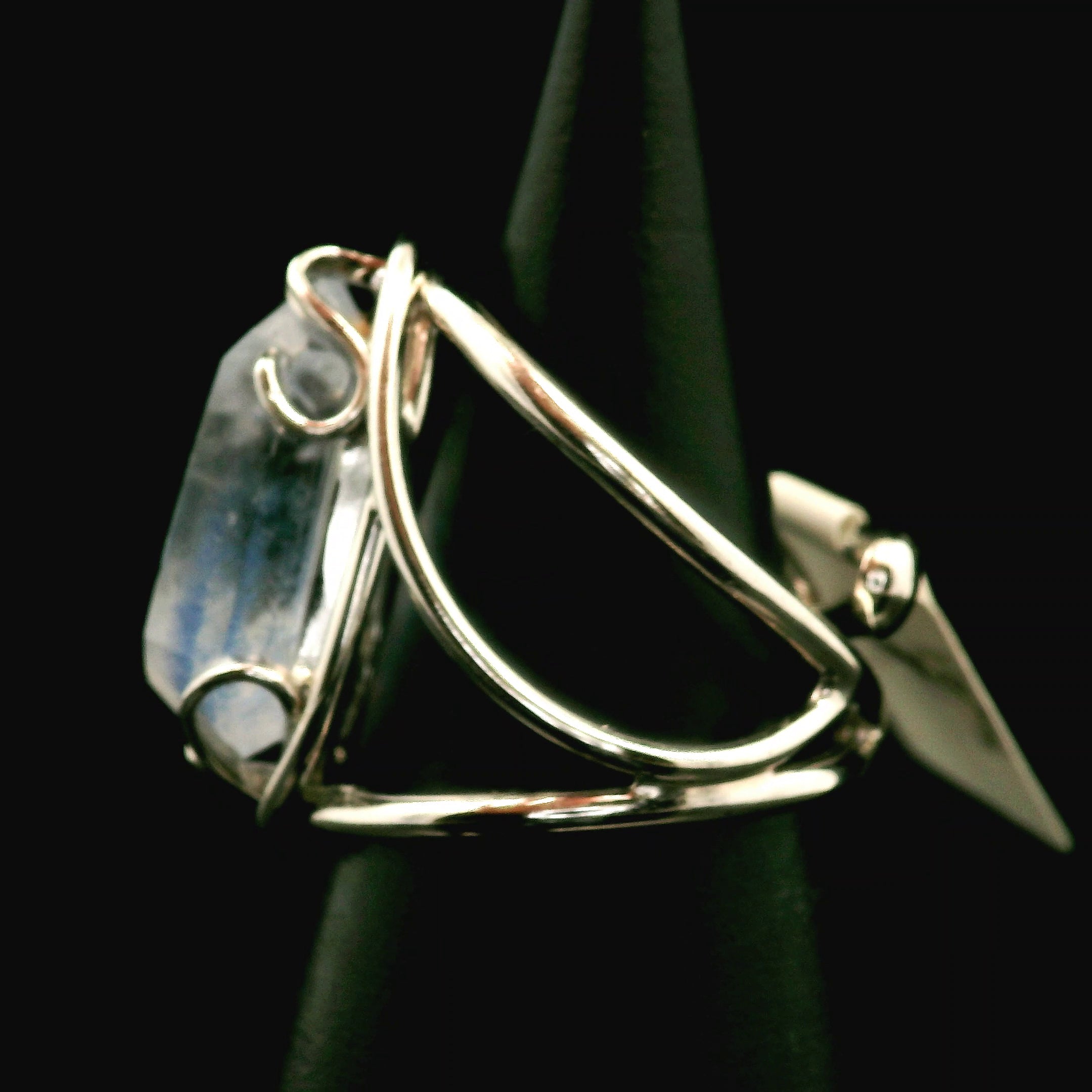 Dumortierite in Quartz Cuff Ring .925 Silver for Hope, Improving Memory and New Ideas