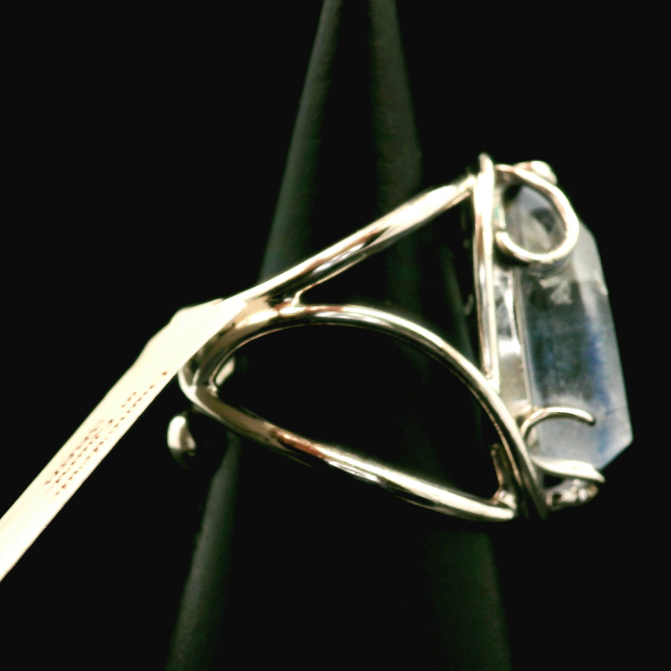 Dumortierite in Quartz Cuff Ring .925 Silver for Hope, Improving Memory and New Ideas