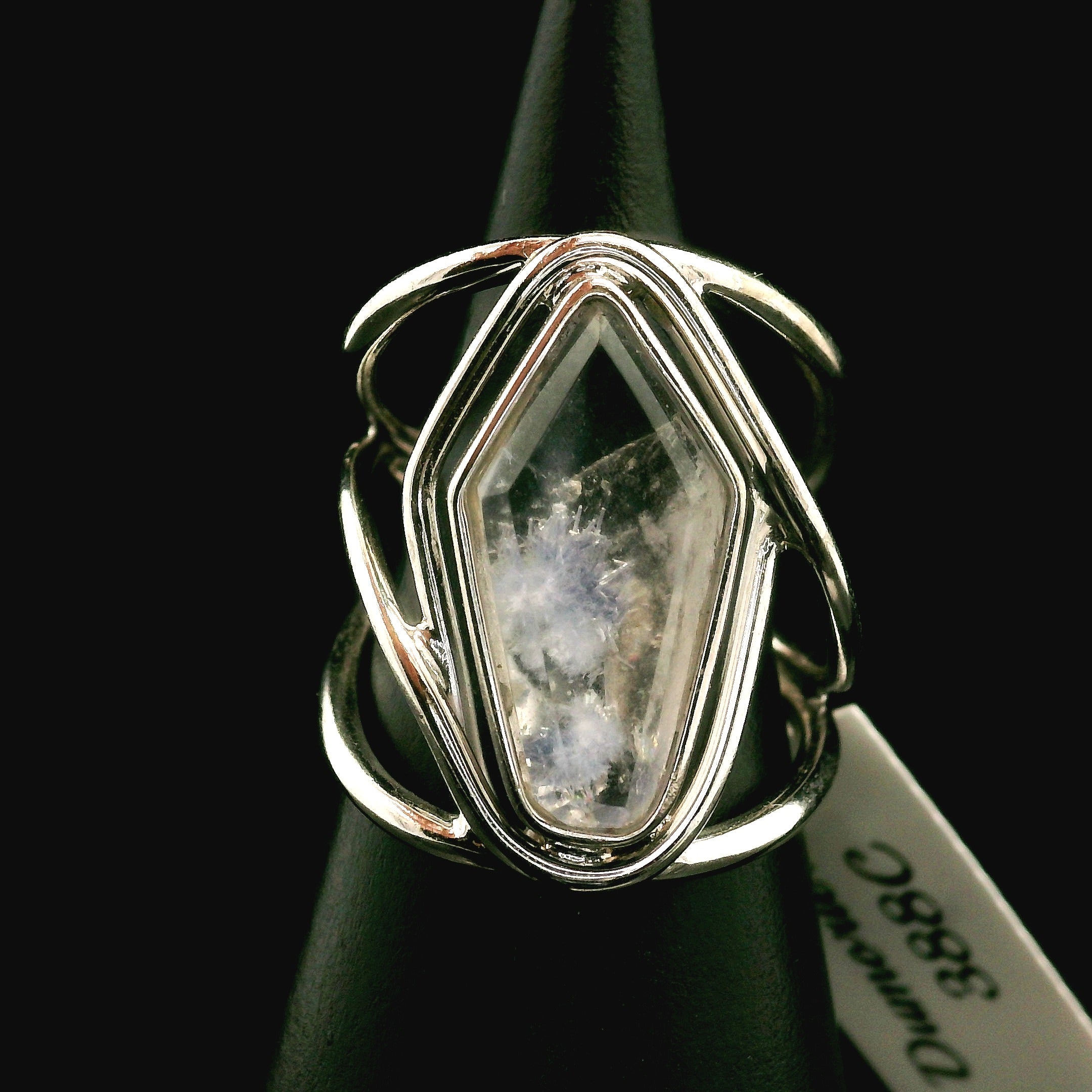 Dumortierite in Quartz Cuff Ring .925 Silver for Hope, Improving Memory and New Ideas