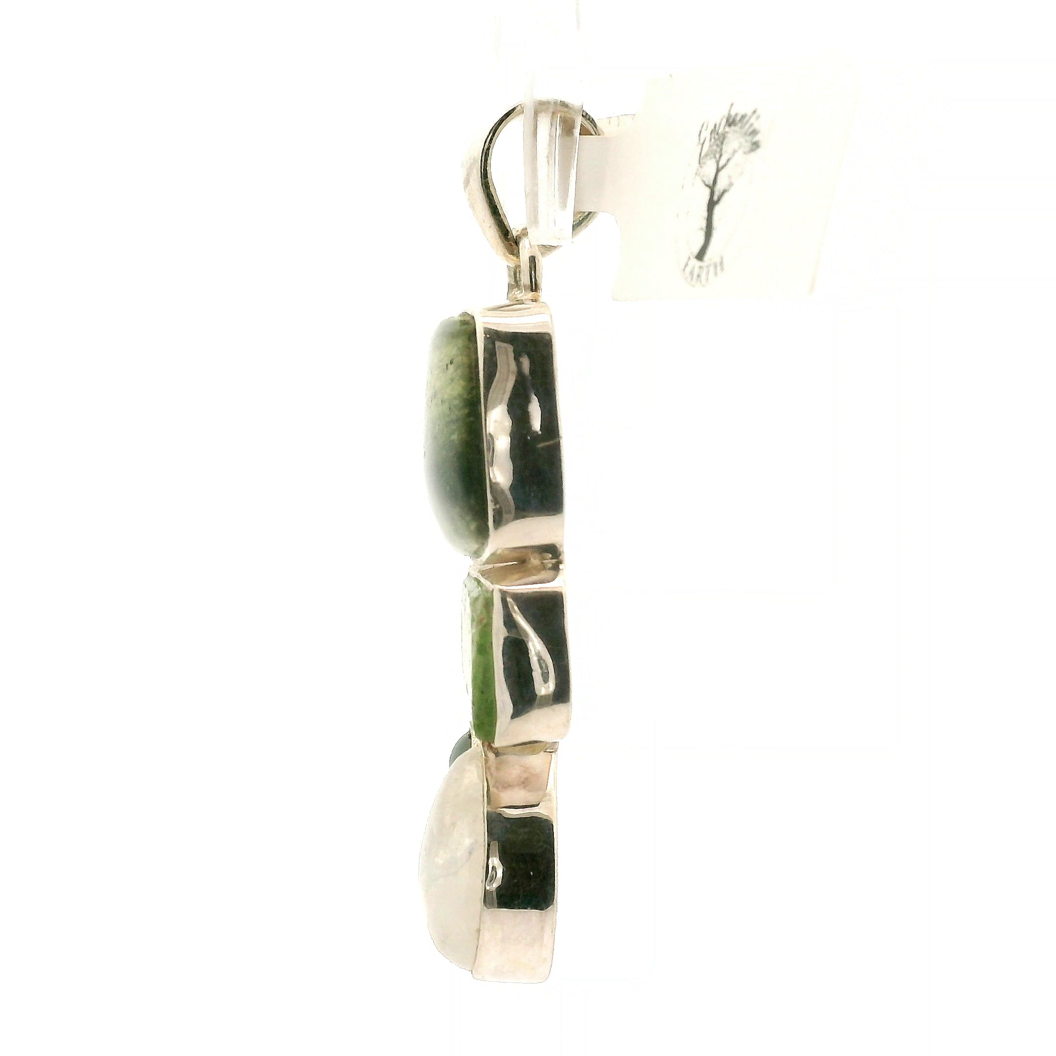 Green Opal, Black Opal, Green Kyanite and Moonstone Pendant .925 Silver for Encouraging Surrender to the Divine Will