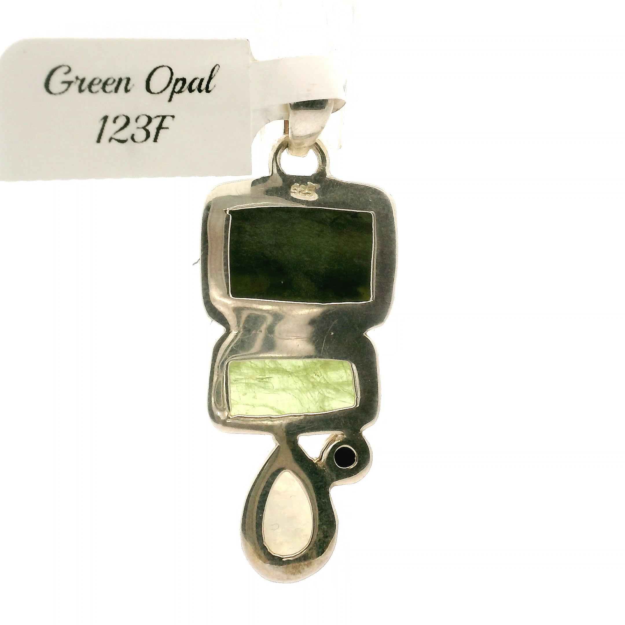 Green Opal, Black Opal, Green Kyanite and Moonstone Pendant .925 Silver for Encouraging Surrender to the Divine Will