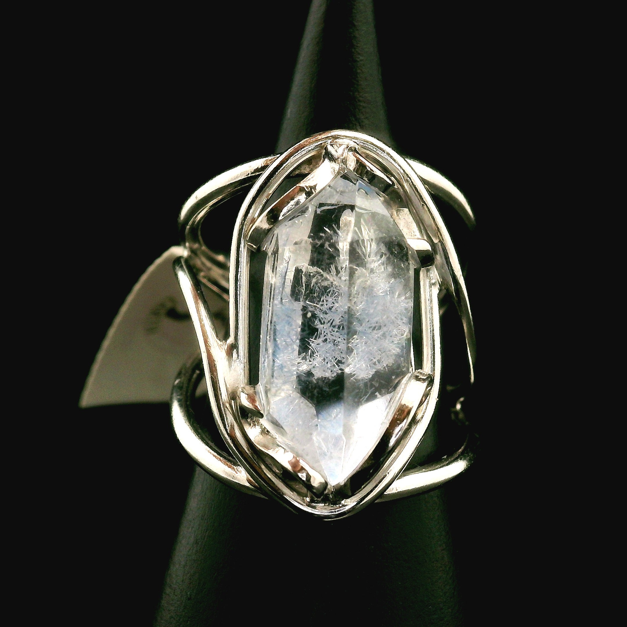 Dumortierite in Quartz Cuff Ring .925 Silver for Hope, Improving Memory and New Ideas