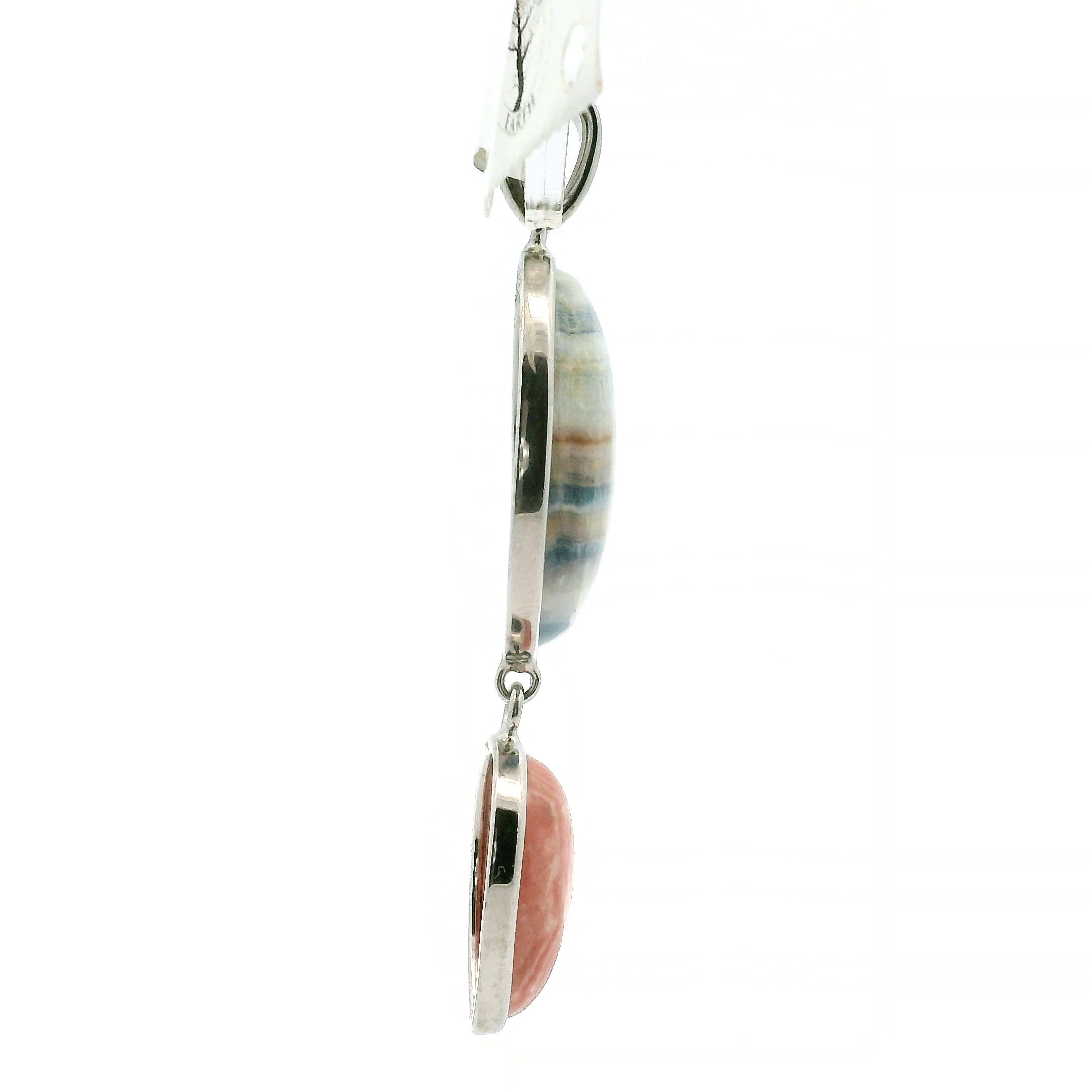 Blue Scheelite and Rhodochrosite Pendant .925 Silver for Peace of Mind, Sleep and Trauma Healing