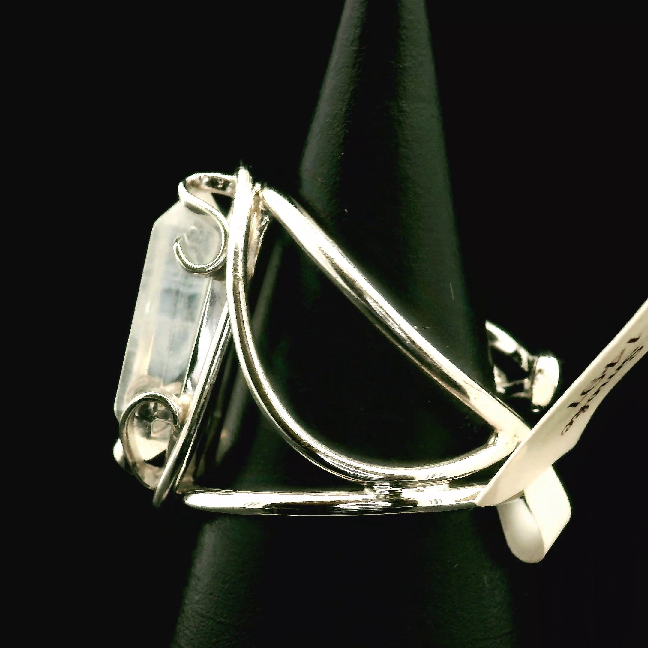 Blue Smoke Lemurian Quartz Cuff Ring .925 Silver for Ascension, Connection with Guides and Meditation