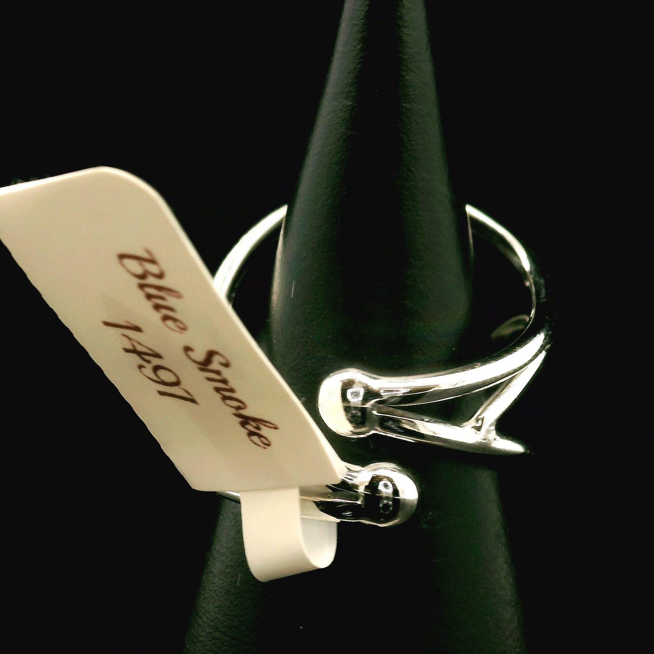 Blue Smoke Lemurian Quartz Cuff Ring .925 Silver for Ascension, Connection with Guides and Meditation