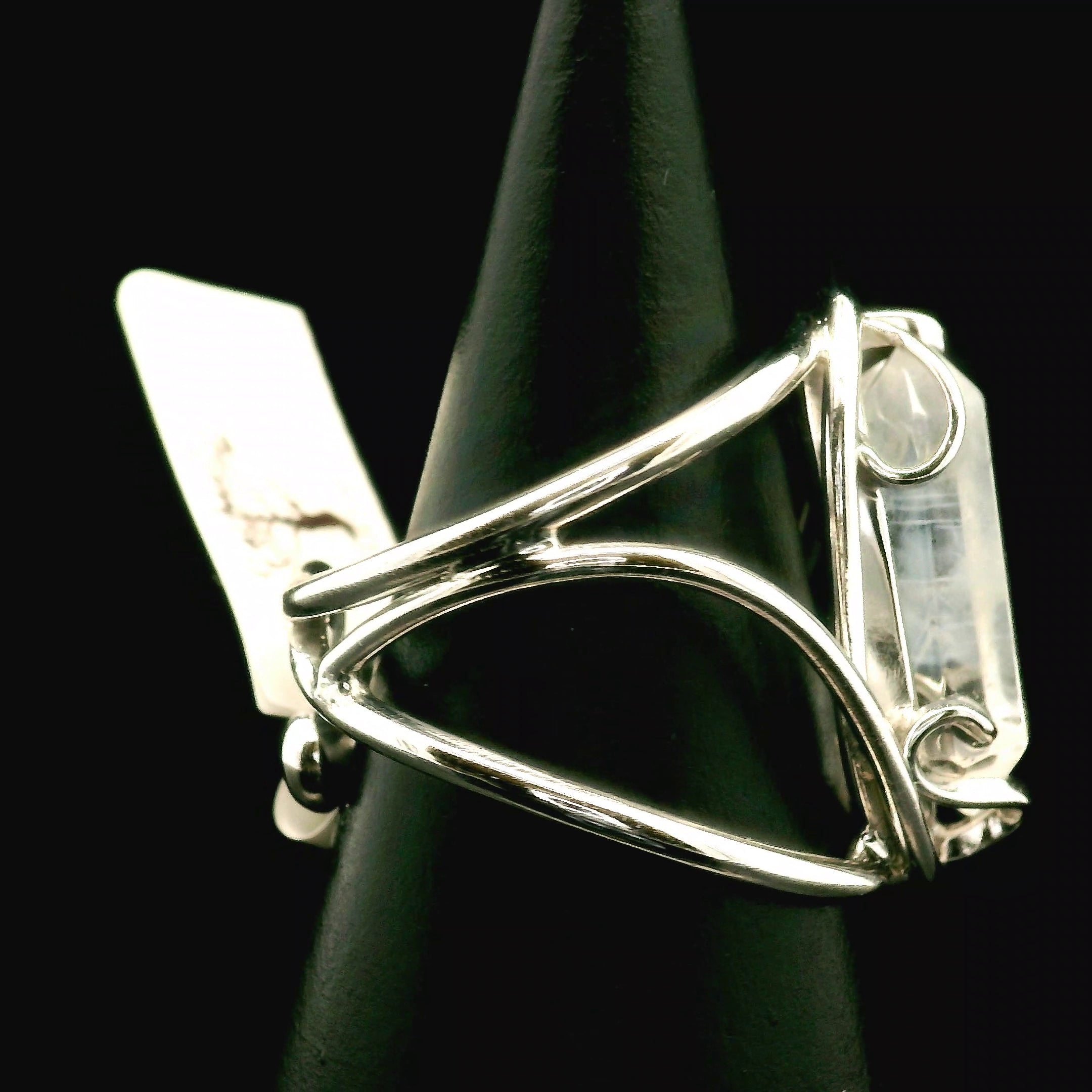 Blue Smoke Lemurian Quartz Cuff Ring .925 Silver for Ascension, Connection with Guides and Meditation