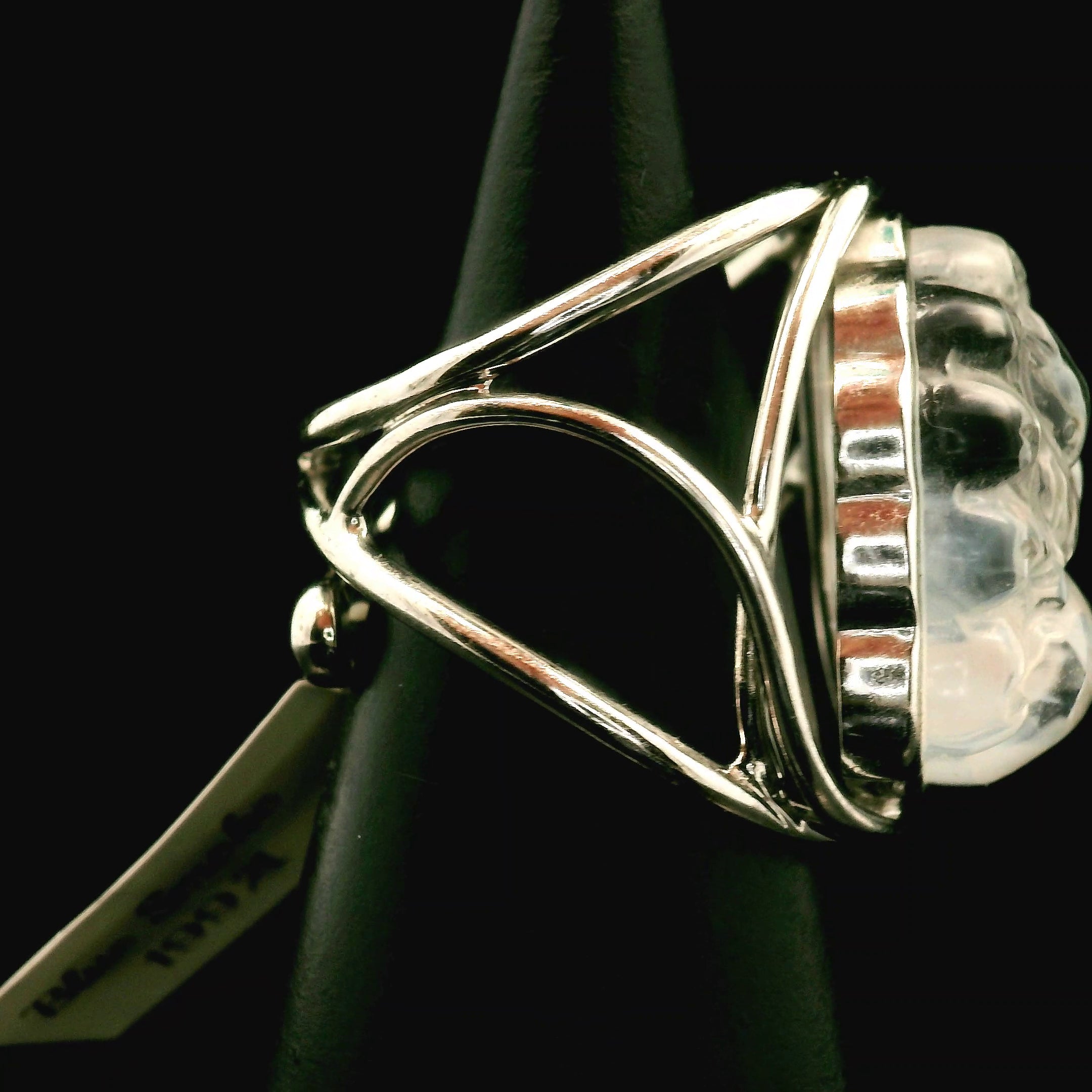 Blue Smoke Lemurian Quartz  Ninetails Cuff Ring .925 Silver for Ascension, Connection with Guides and Meditation