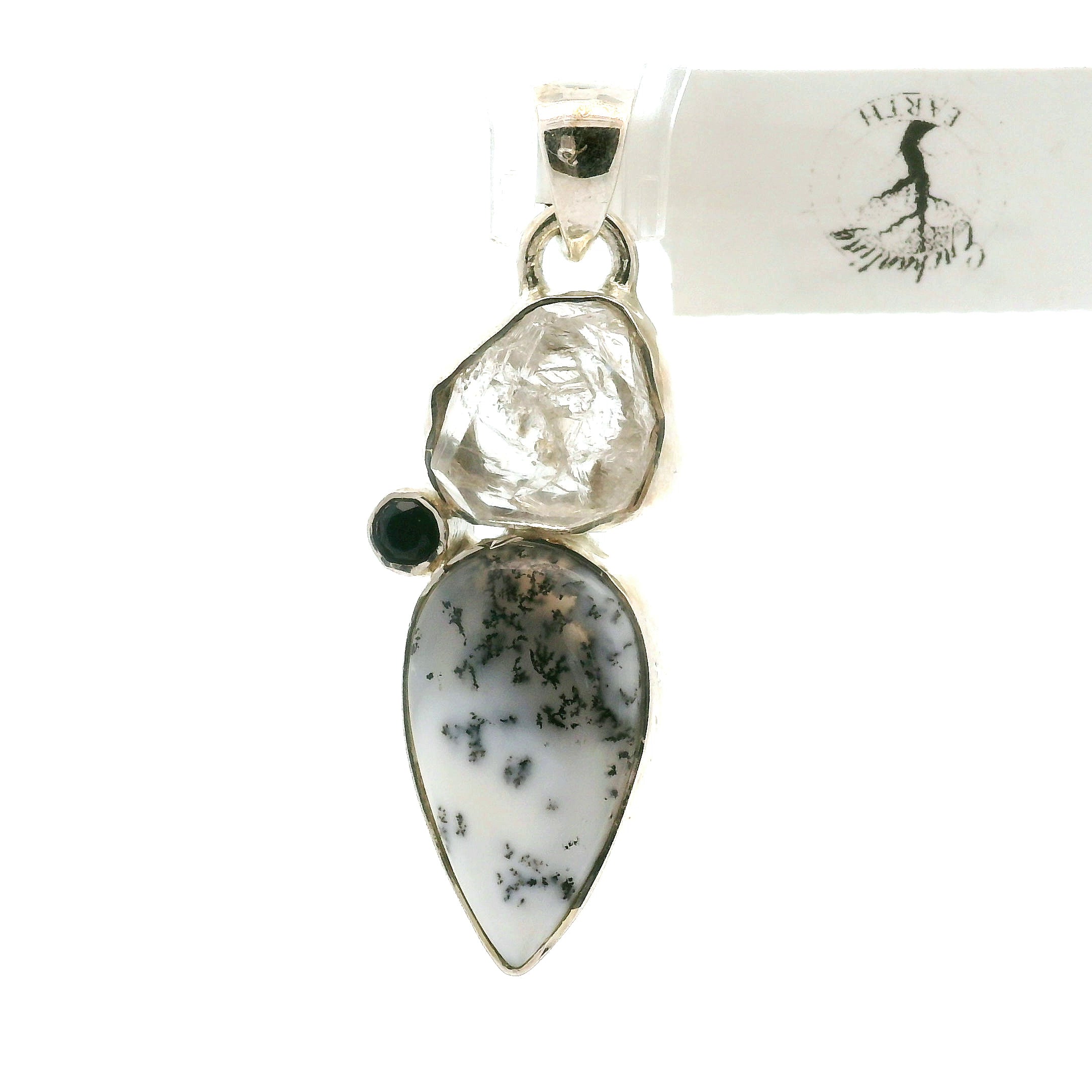 Dendritic Opal Moon Multi-Stone Pendant .925 Sterling Silver for Inspiration and Spiritual Communication