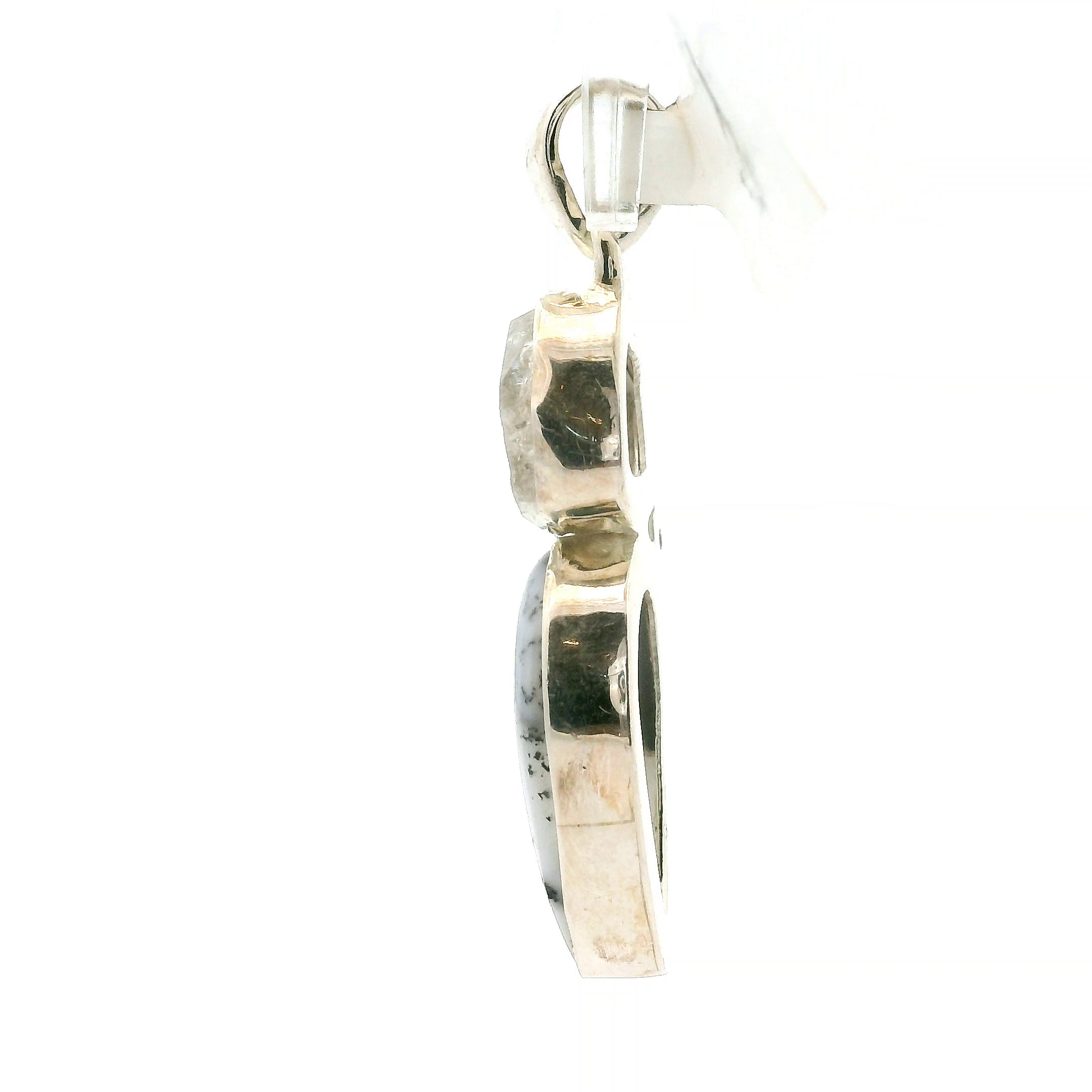 Dendritic Opal Moon Multi-Stone Pendant .925 Sterling Silver for Inspiration and Spiritual Communication
