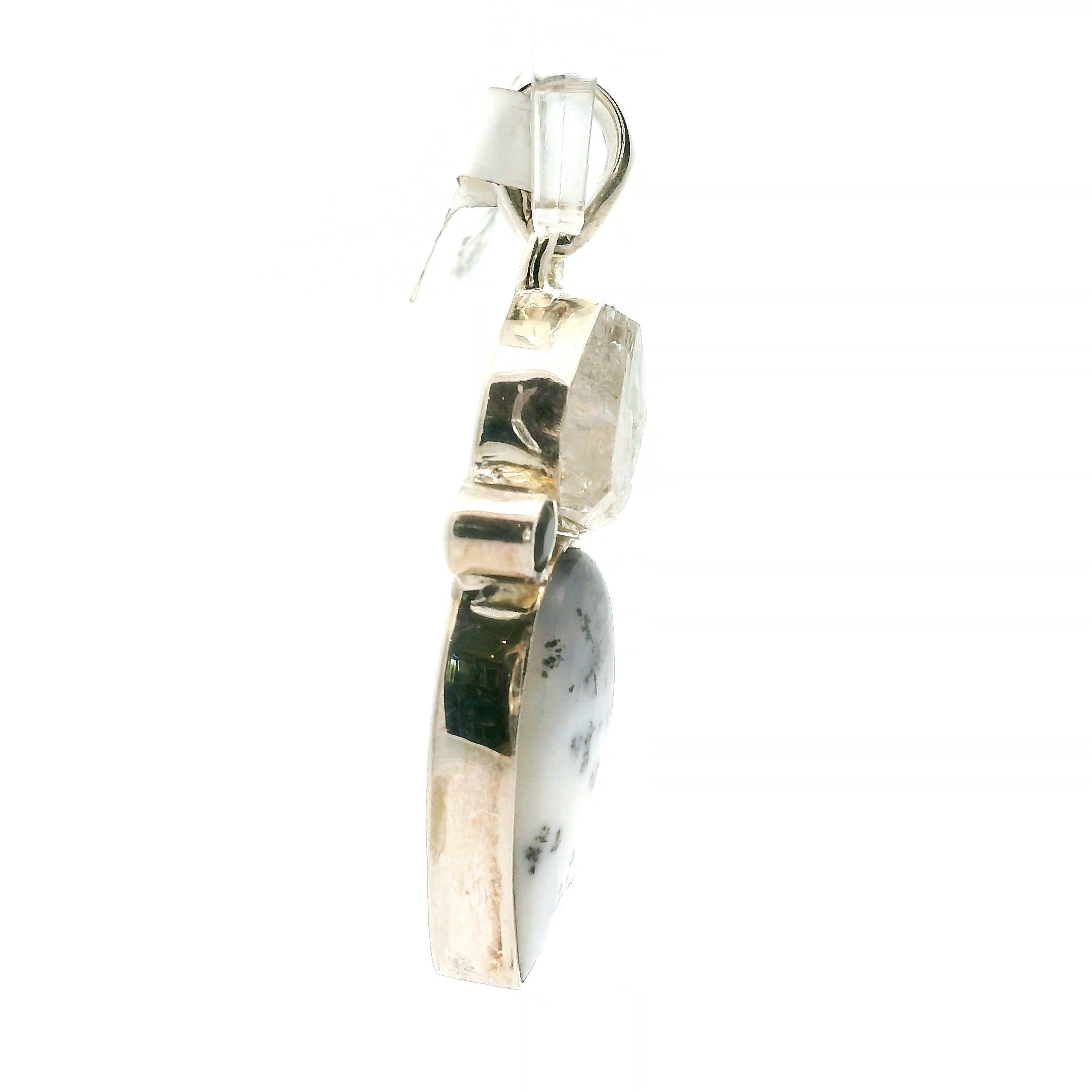 Dendritic Opal Moon Multi-Stone Pendant .925 Sterling Silver for Inspiration and Spiritual Communication