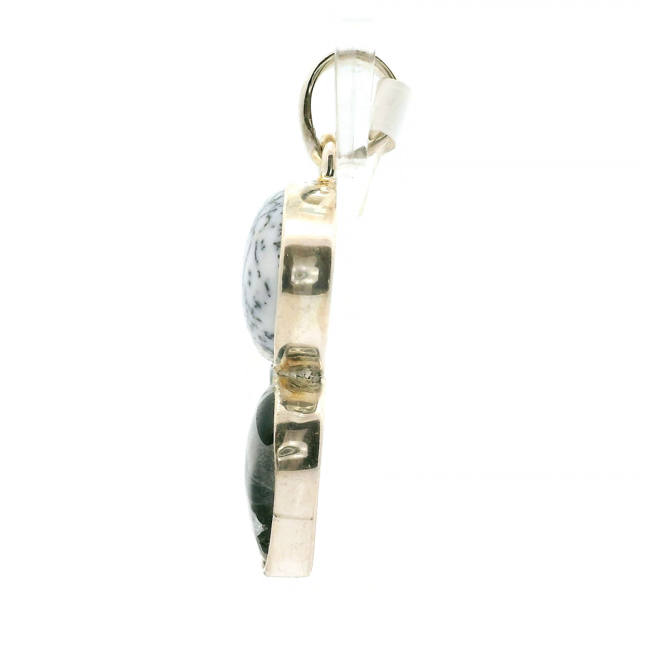 Dendritic Opal Moon Multi-Stone Pendant .925 Sterling Silver for Inspiration and Spiritual Communication