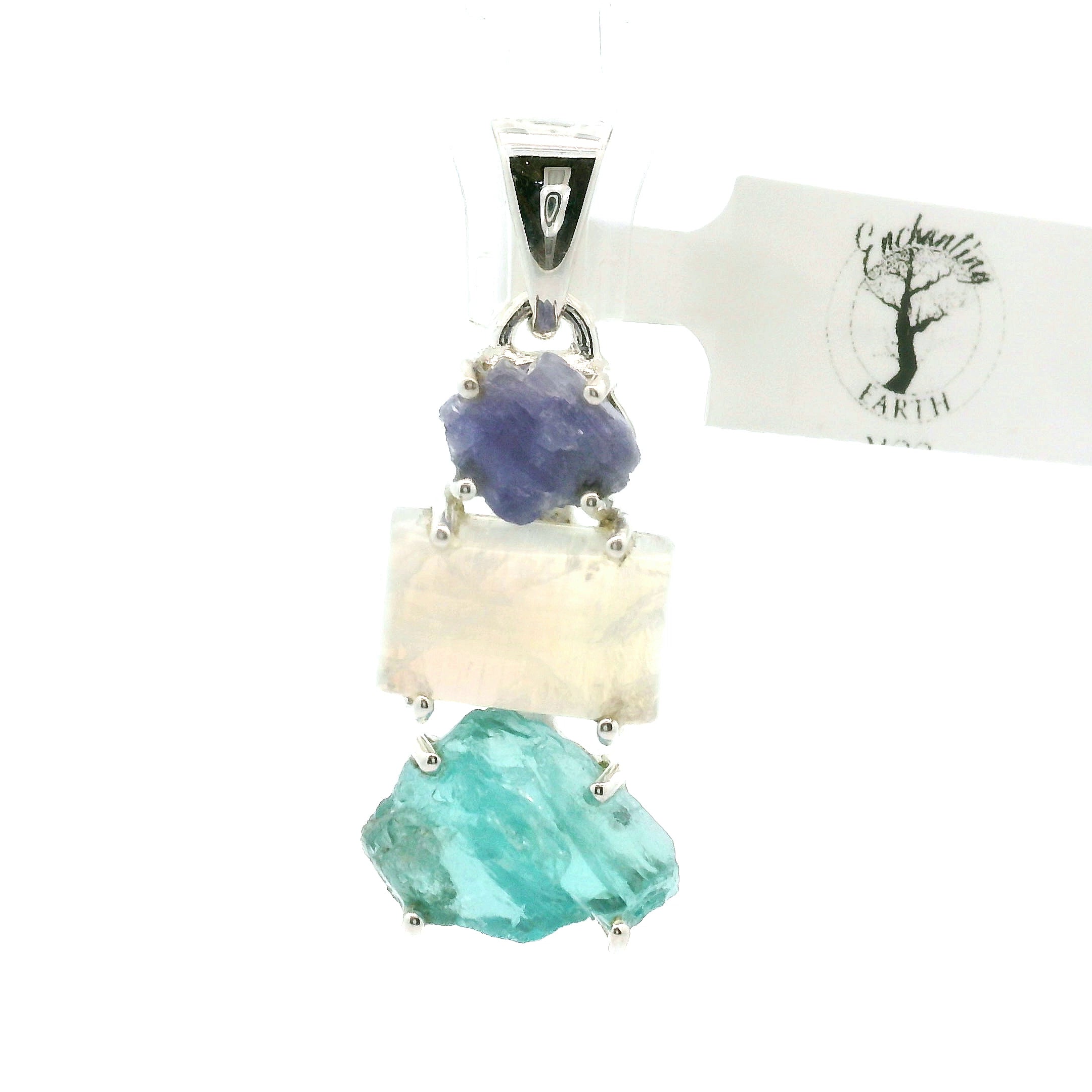 Tanzanite, Moonstone and Blue Apatite Pendant .925 Silver for Overall Health and Wellness