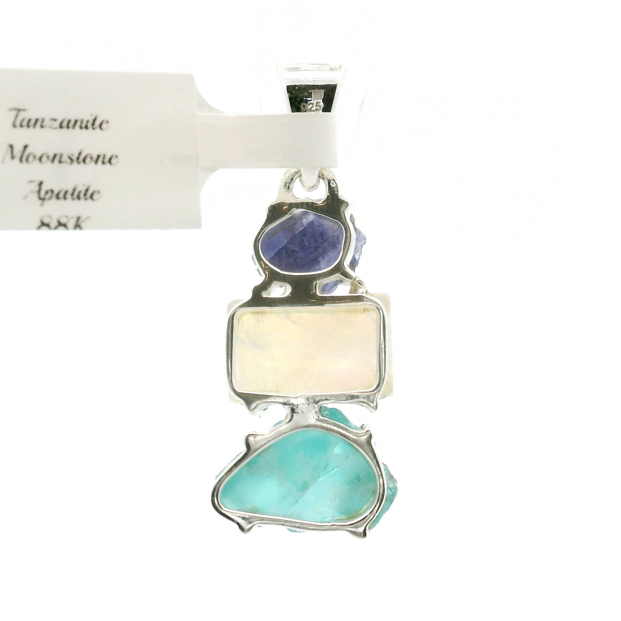 Tanzanite, Moonstone and Blue Apatite Pendant .925 Silver for Overall Health and Wellness