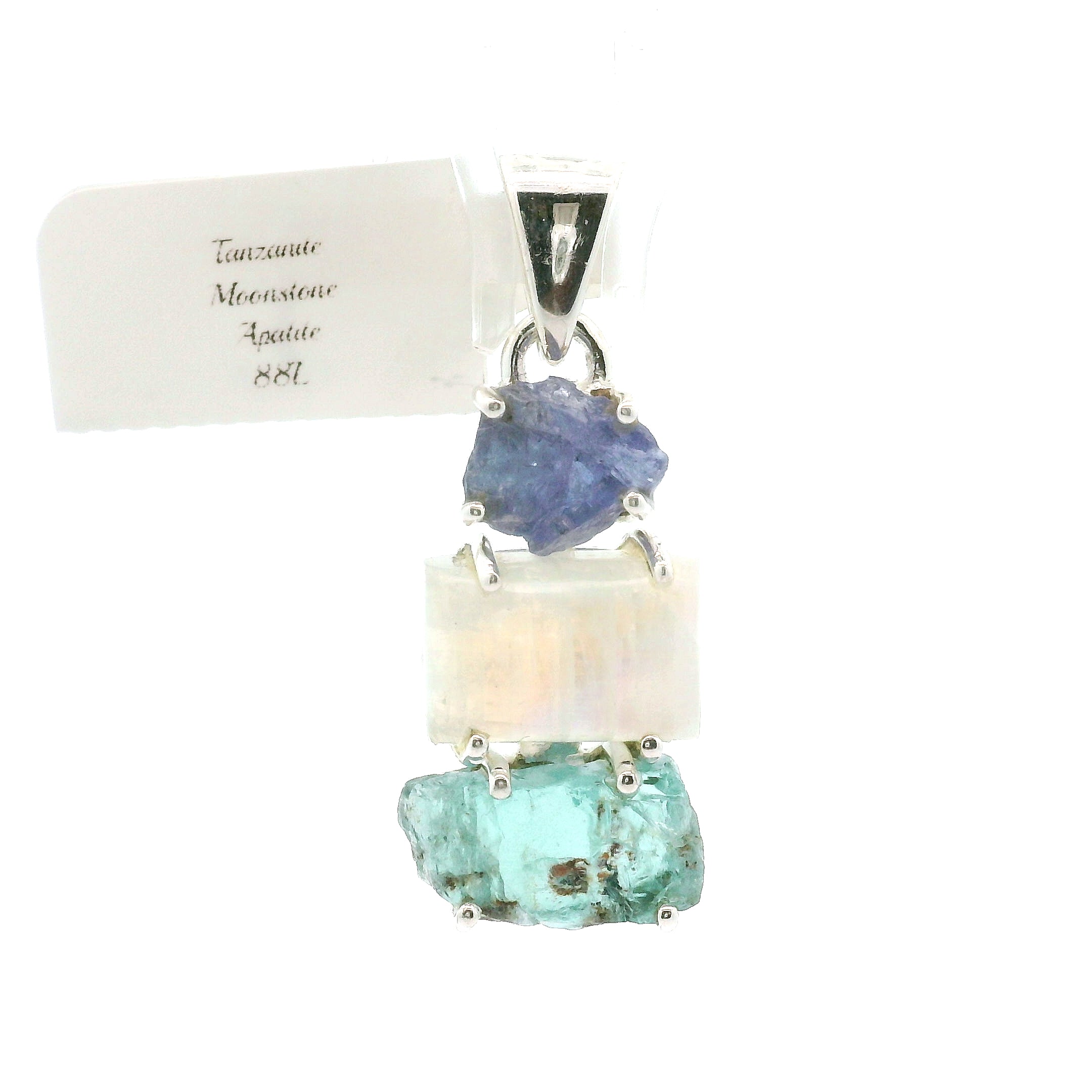 Tanzanite, Moonstone and Blue Apatite Pendant .925 Silver for Overall Health and Wellness