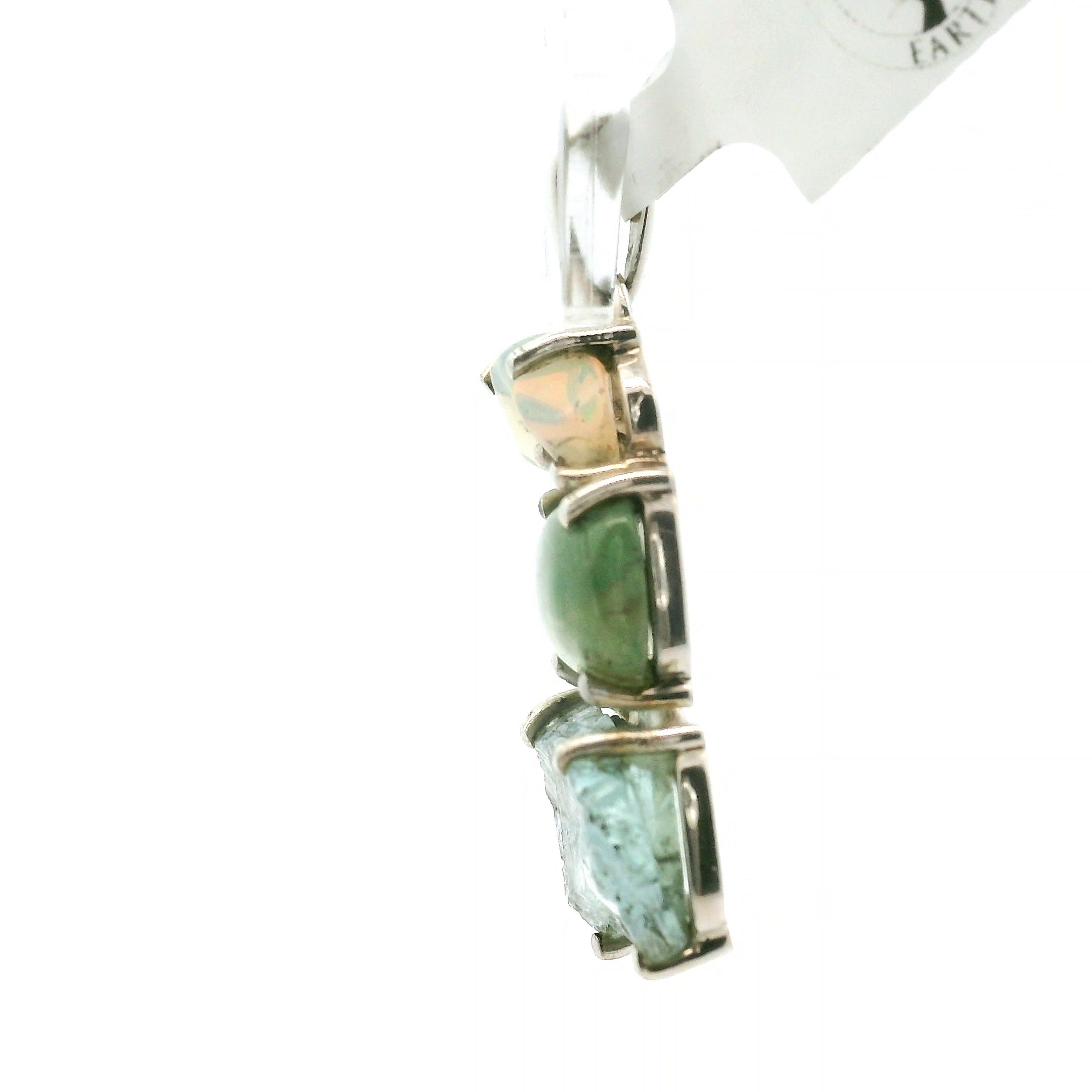 Opal, Green Kyanite and Aquamarine Pendant .925 Silver for Encouraging Surrender to the Divine Will