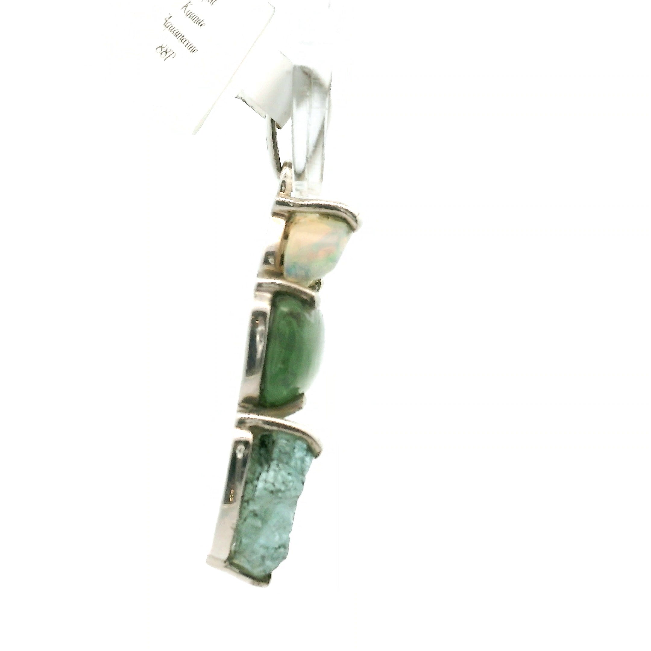 Opal, Green Kyanite and Aquamarine Pendant .925 Silver for Encouraging Surrender to the Divine Will