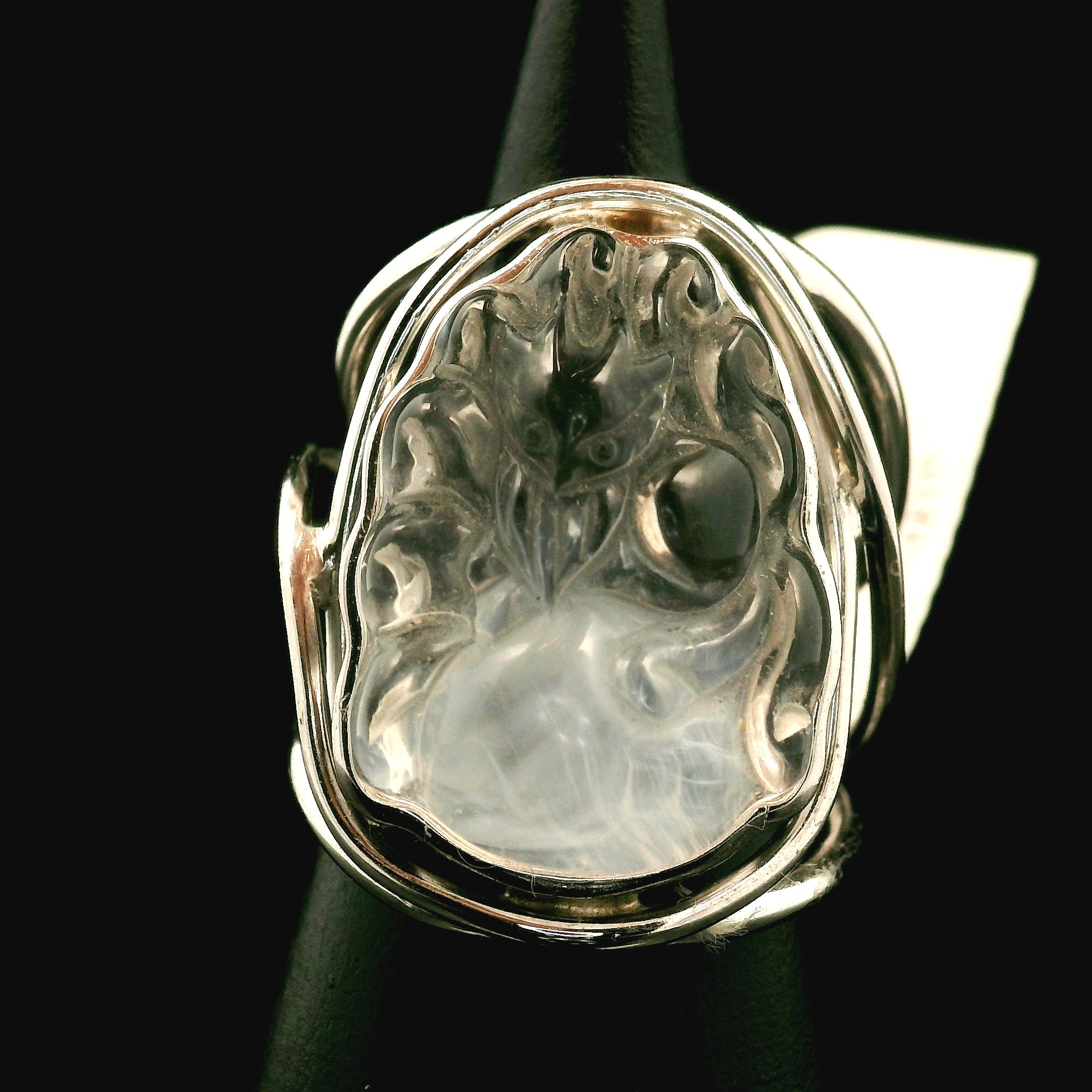 Blue Smoke Lemurian Quartz  Ninetails Cuff Ring .925 Silver for Ascension, Connection with Guides and Meditation