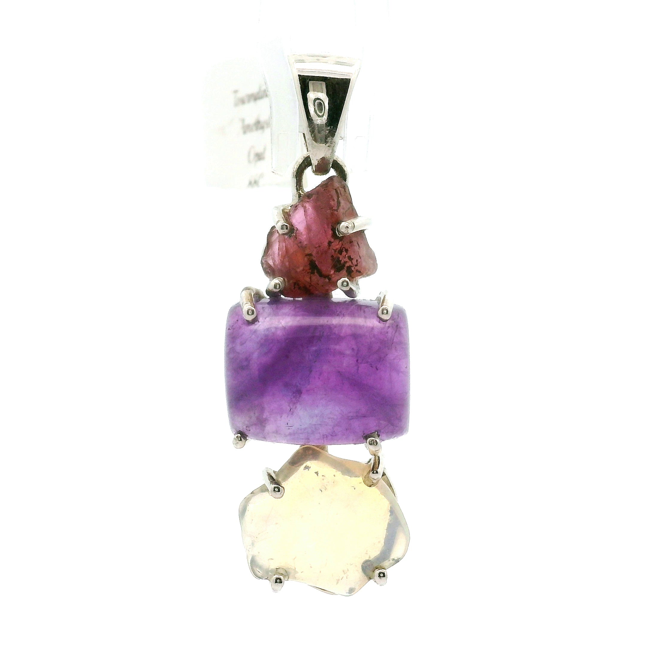 Opal, Amethyst and Red Tourmaline Pendant .925 Silver for Encouraging Surrender to the Divine Will