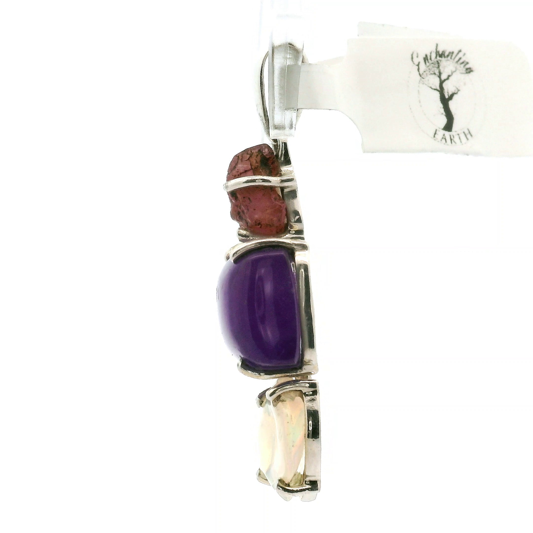 Opal, Amethyst and Red Tourmaline Pendant .925 Silver for Encouraging Surrender to the Divine Will