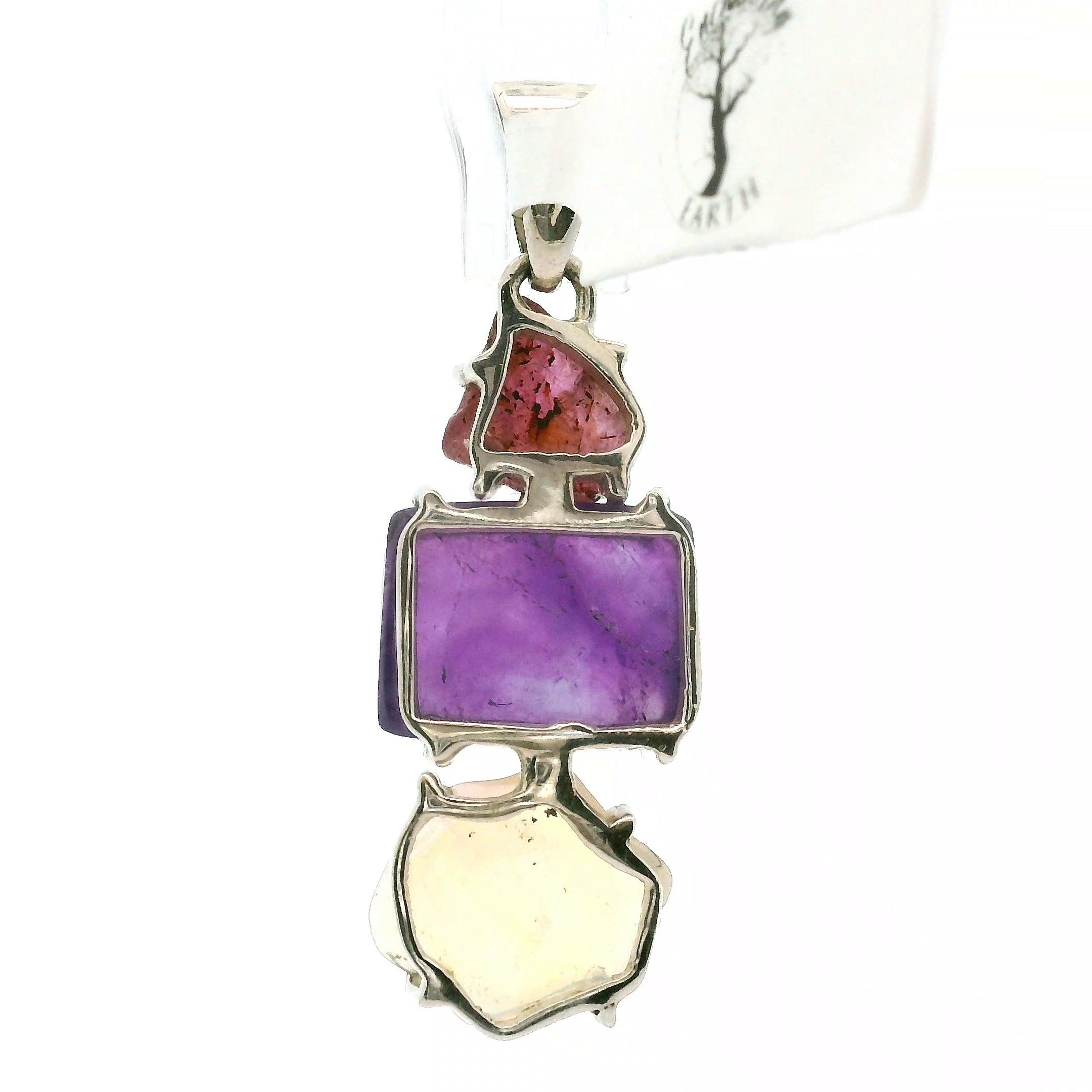 Opal, Amethyst and Red Tourmaline Pendant .925 Silver for Encouraging Surrender to the Divine Will