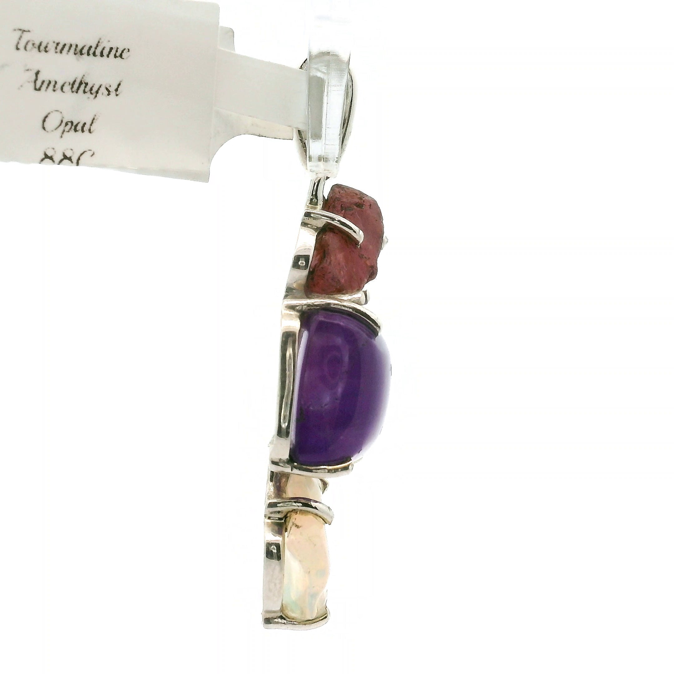 Opal, Amethyst and Red Tourmaline Pendant .925 Silver for Encouraging Surrender to the Divine Will