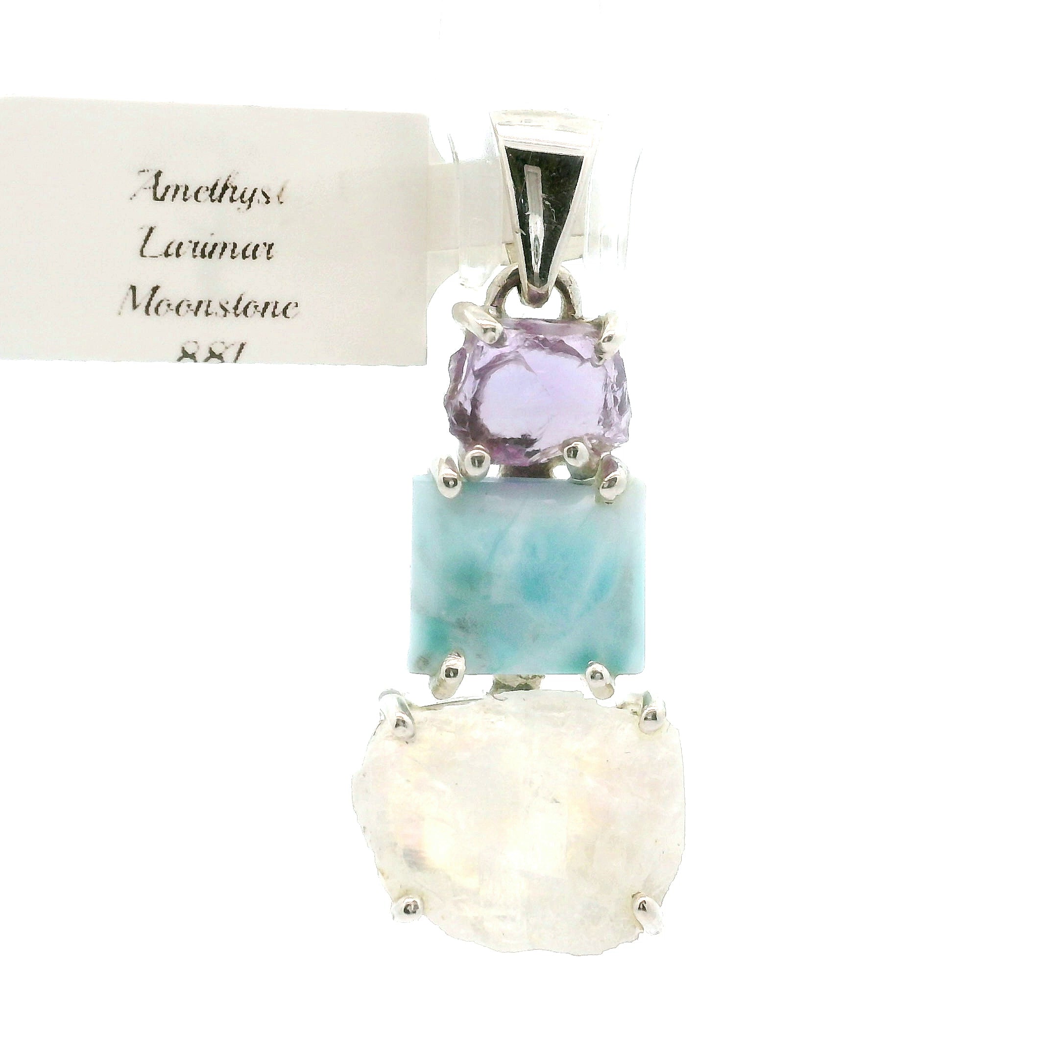 Amethyst, Moonstone and Larimar Pendant .925 Silver for Overall Health and Wellness