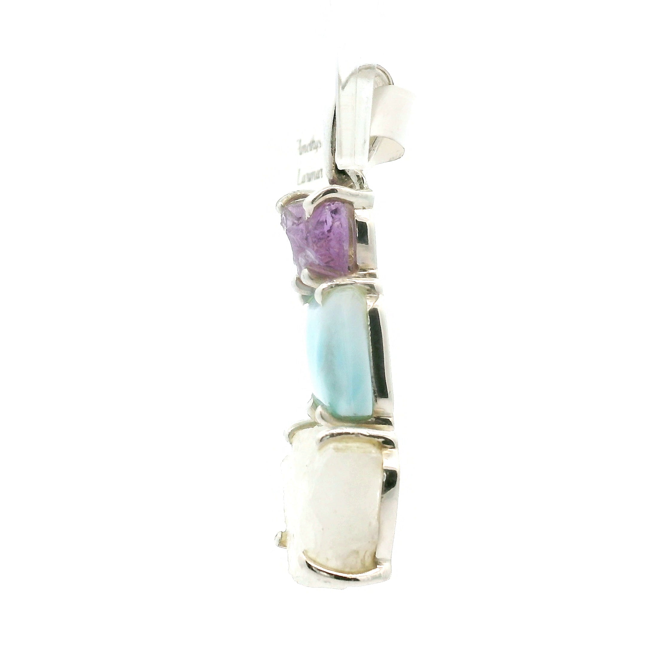 Amethyst, Moonstone and Larimar Pendant .925 Silver for Overall Health and Wellness