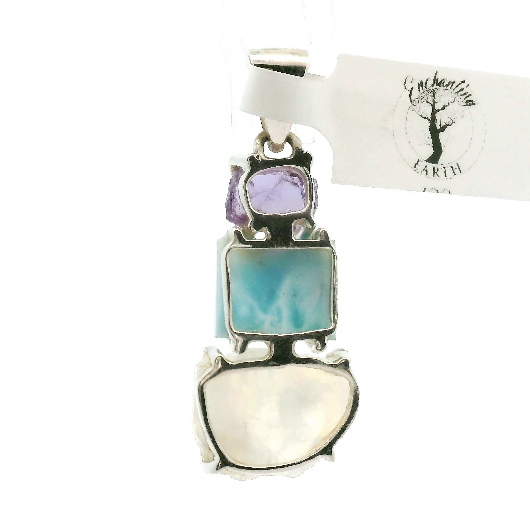 Amethyst, Moonstone and Larimar Pendant .925 Silver for Overall Health and Wellness