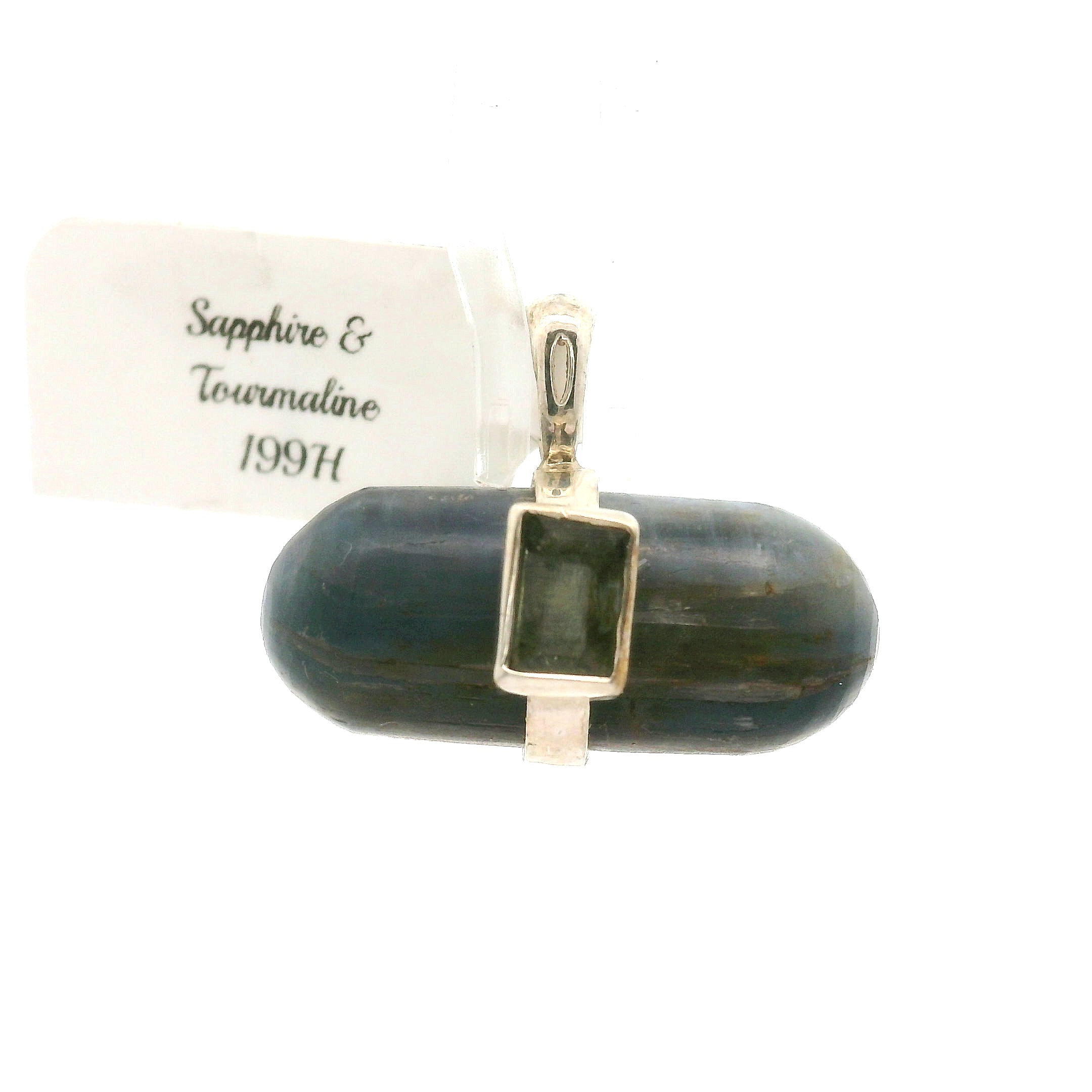 Blue Sapphire with Tourmaline Pendants .925 Sterling Silver for Passion, Personal Power and Energy