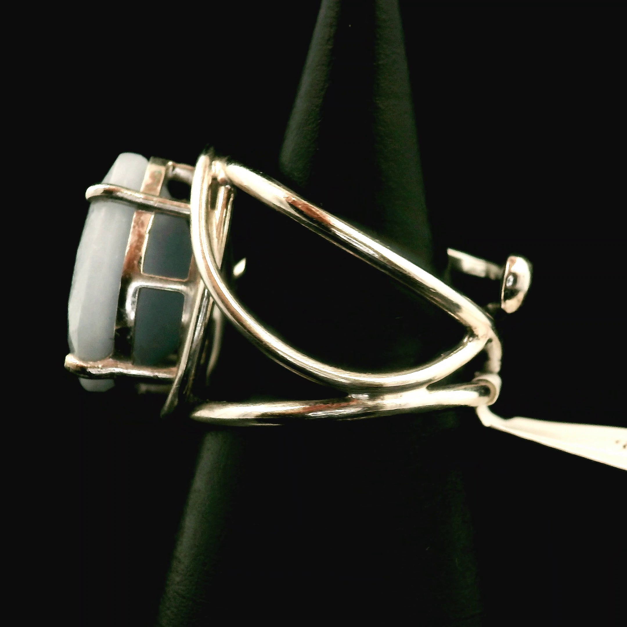 Angelite Faceted Cuff Ring .925 Silver for Communication and Connection with Angels