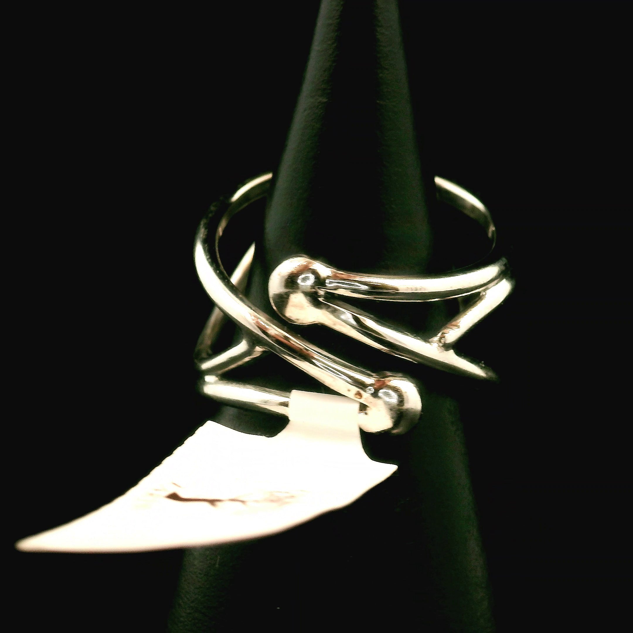 Angelite Faceted Cuff Ring .925 Silver for Communication and Connection with Angels