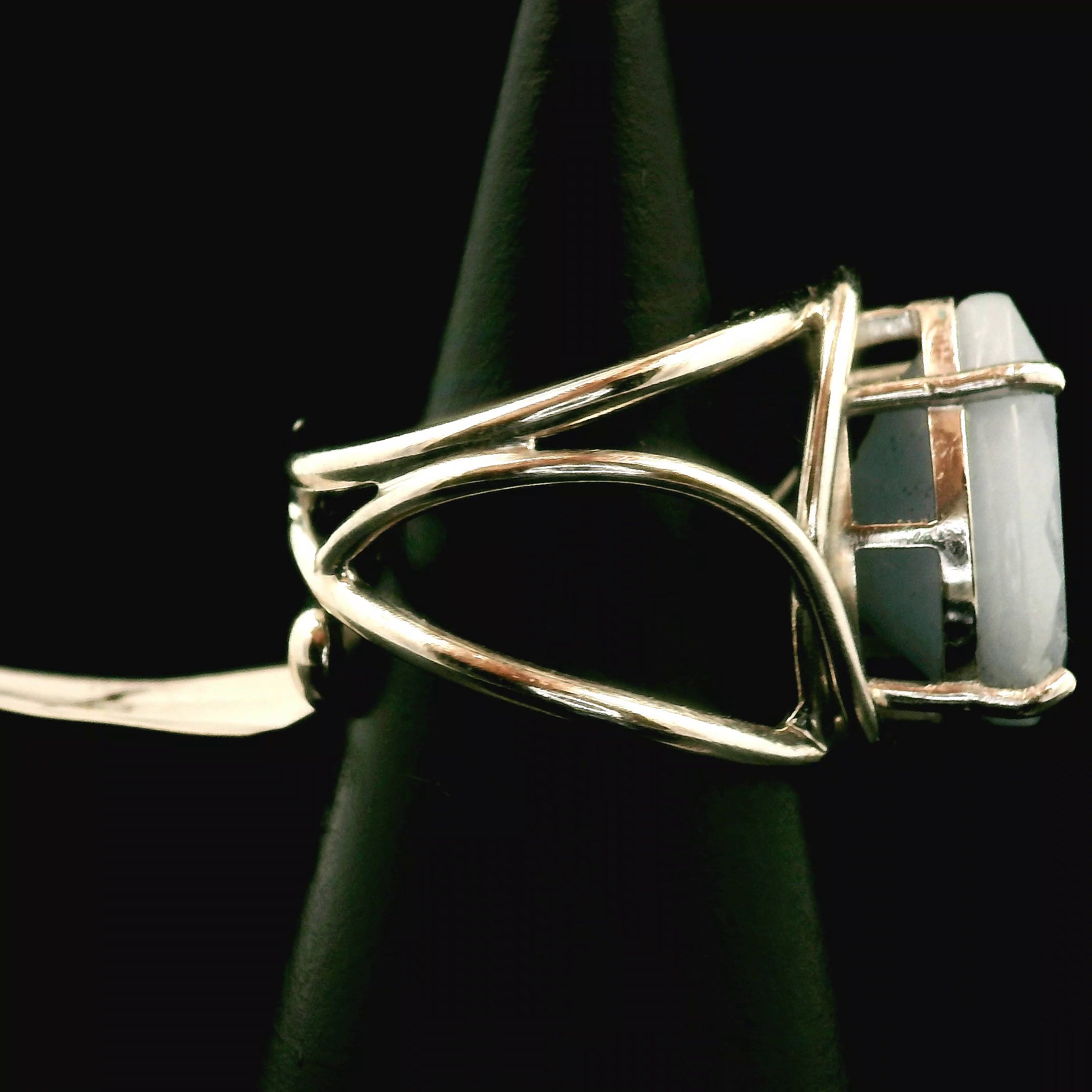 Angelite Faceted Cuff Ring .925 Silver for Communication and Connection with Angels