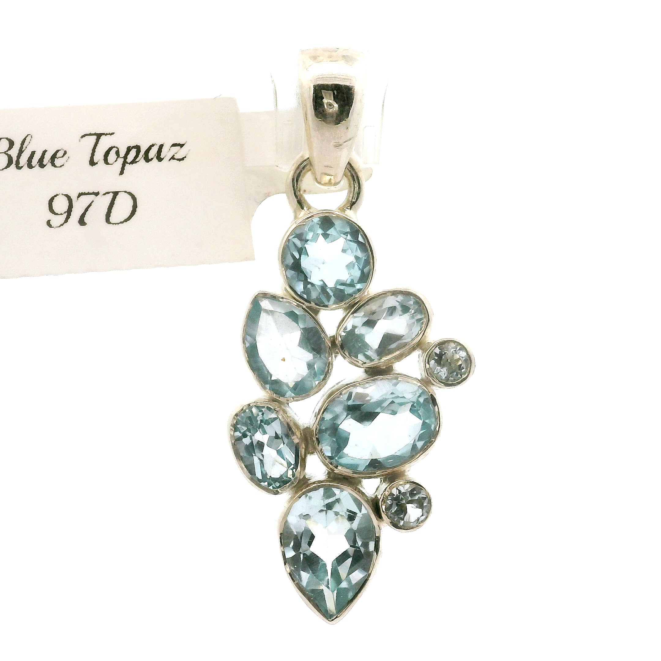 Blue Topaz Multi-Stone Pendant .925 Silver for Higher Levels of Awareness, Peaceful Communication and Clarity