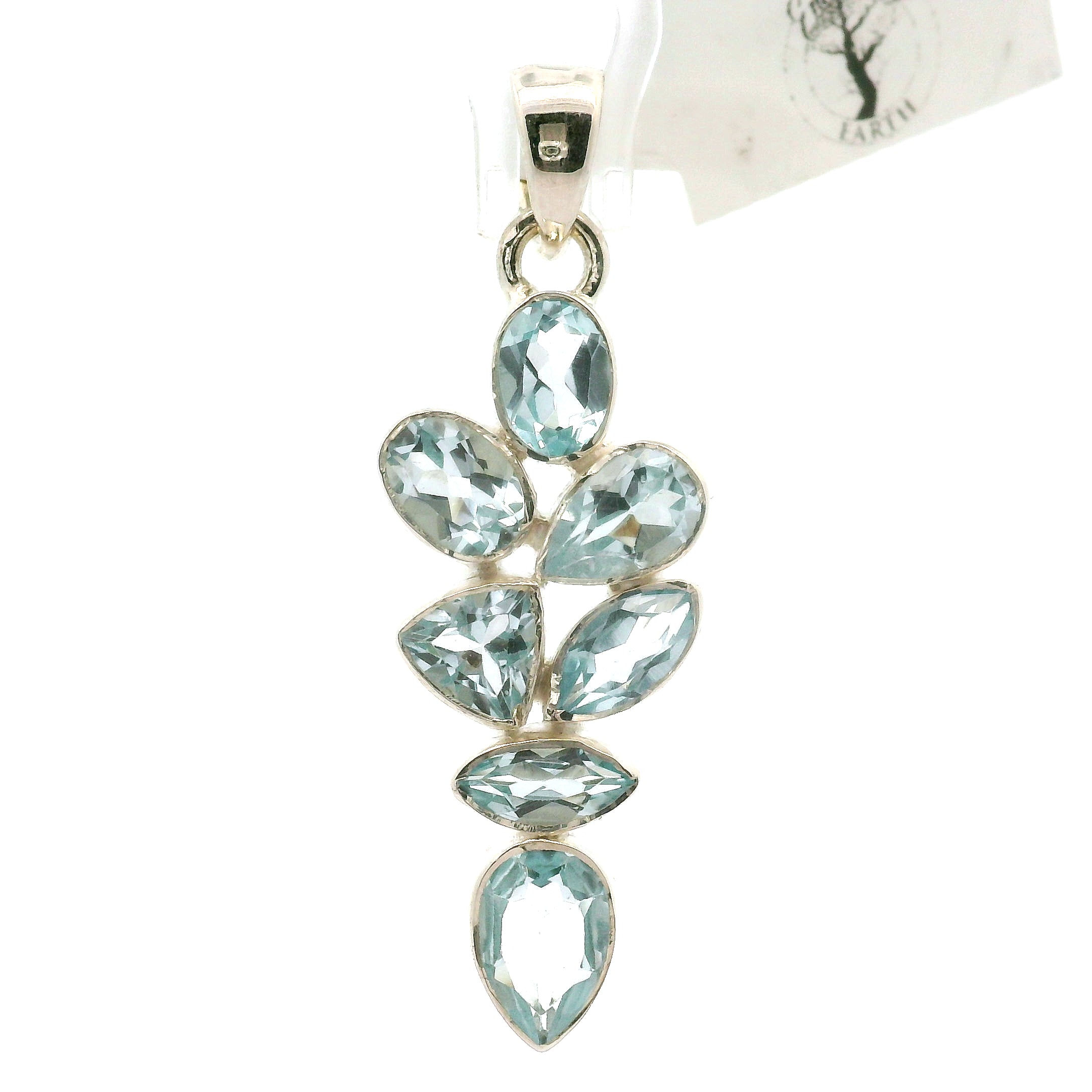 Blue Topaz Multi-Stone Pendant .925 Silver for Higher Levels of Awareness, Peaceful Communication and Clarity