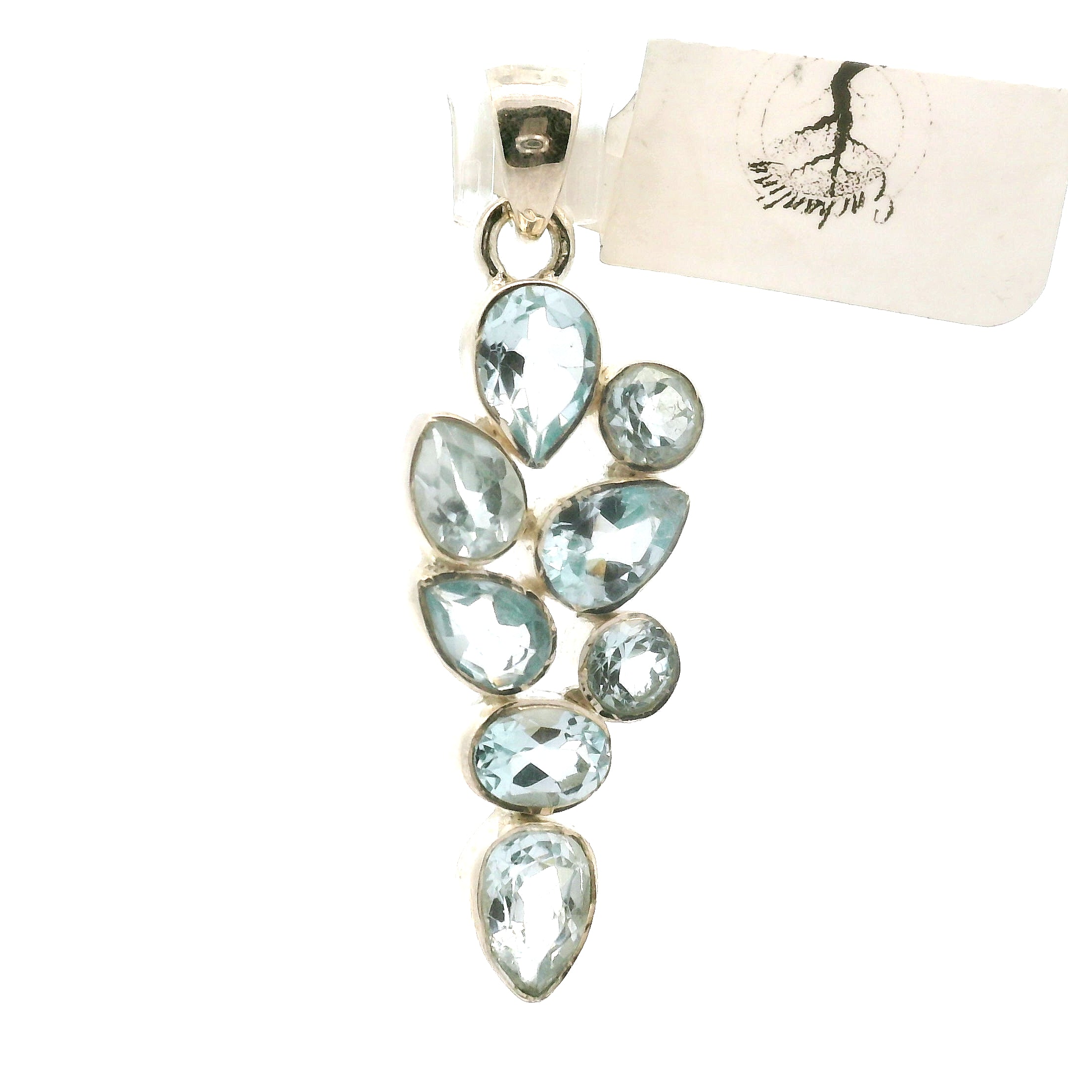 Blue Topaz Multi-Stone Pendant .925 Silver for Higher Levels of Awareness, Peaceful Communication and Clarity