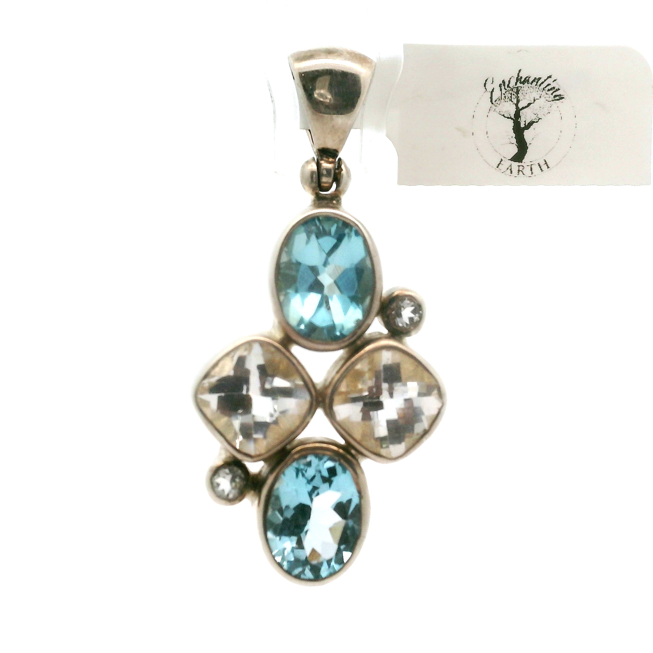 Blue Topaz Multi-Stone Pendant .925 Silver for Higher Levels of Awareness, Peaceful Communication and Clarity