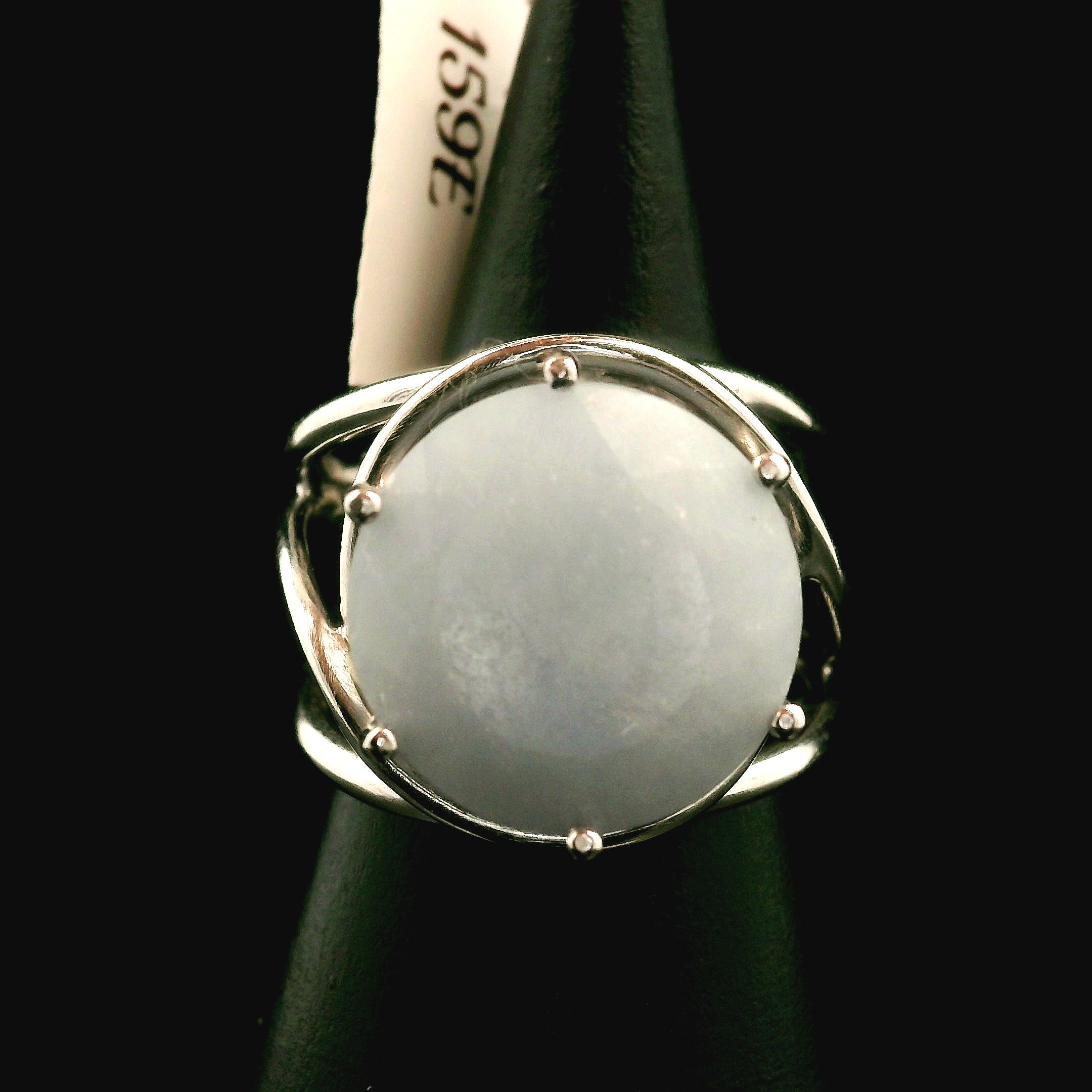 Angelite Faceted Cuff Ring .925 Silver for Communication and Connection with Angels