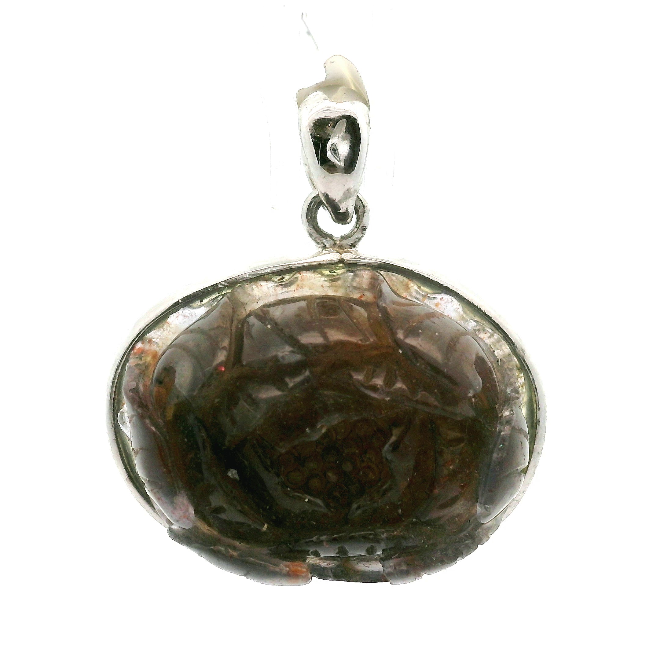 Iolite Sunstone Carved Lotus Pendant .925 Silver for Confidence and Clear Vision