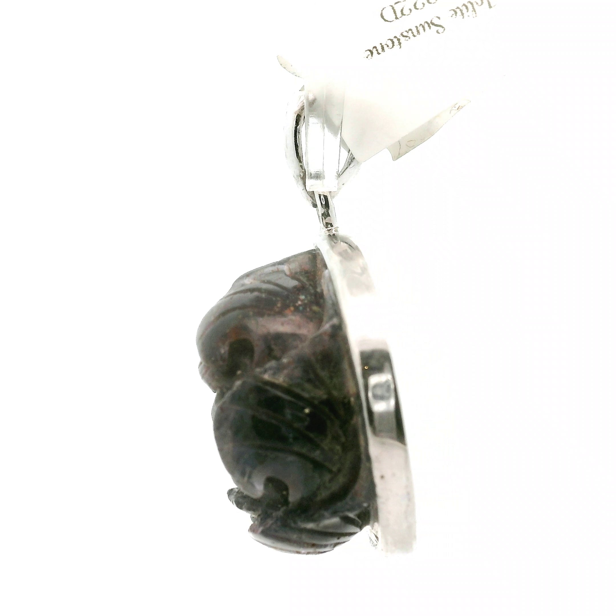 Iolite Sunstone Carved Lotus Pendant .925 Silver for Confidence and Clear Vision