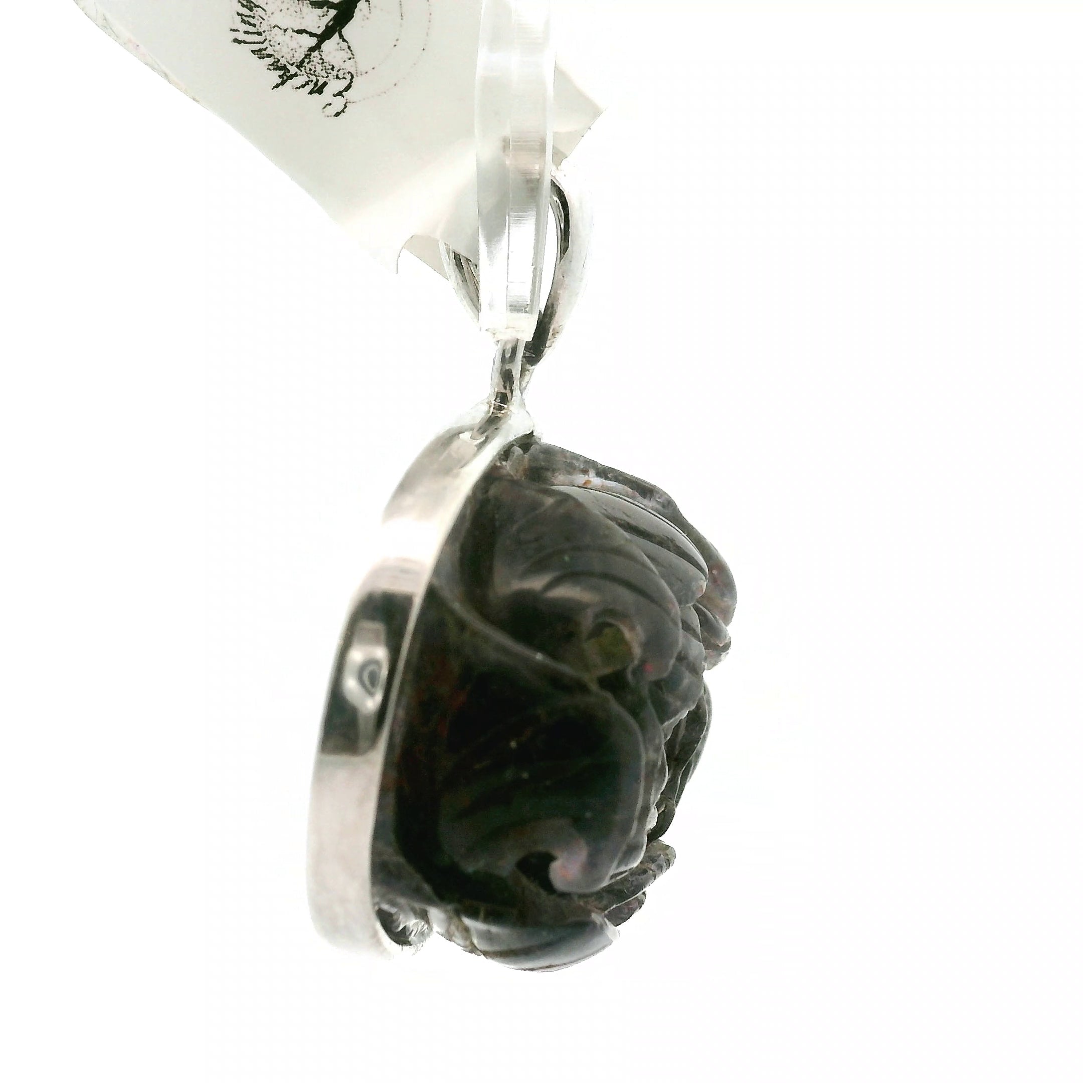 Iolite Sunstone Carved Lotus Pendant .925 Silver for Confidence and Clear Vision