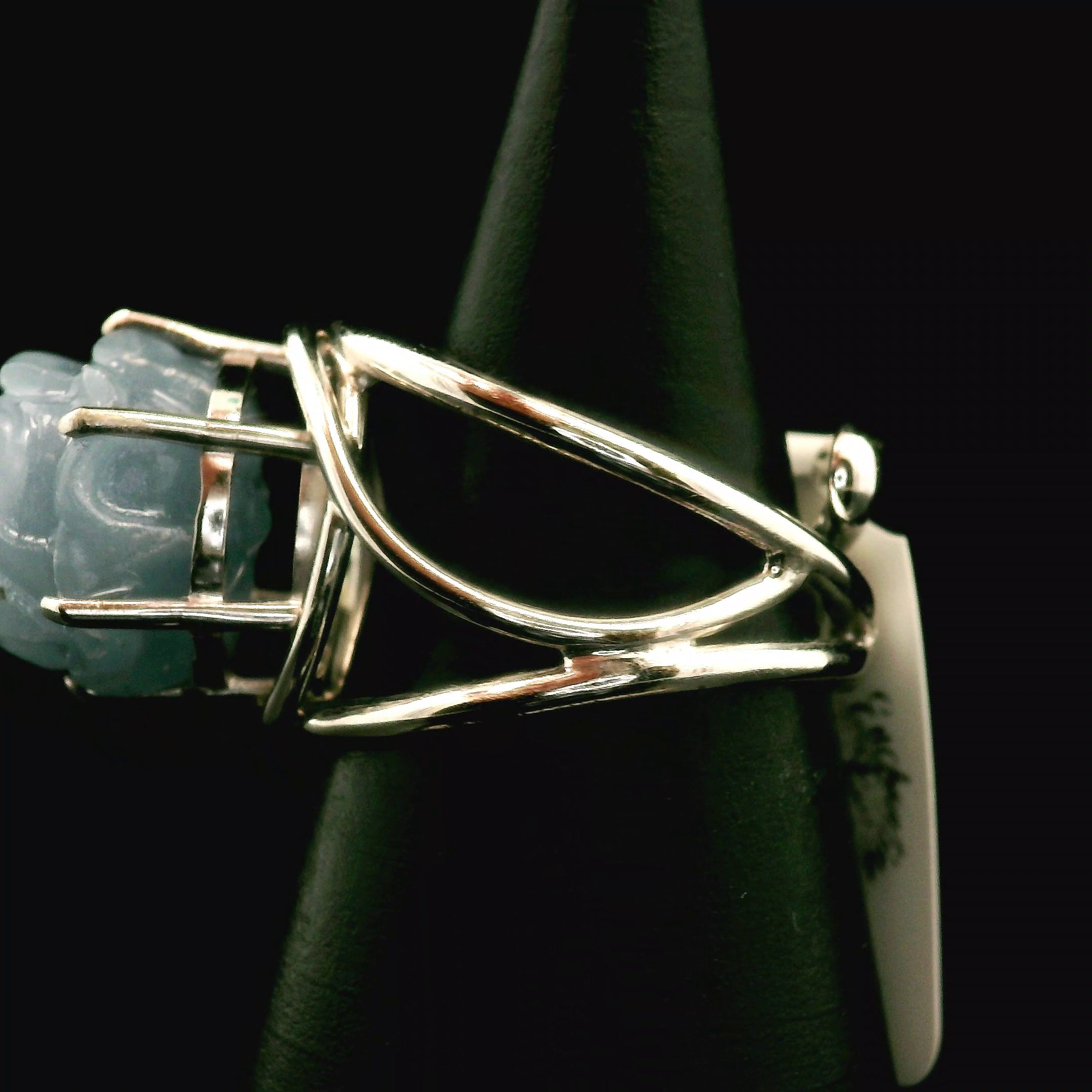 Angelite Flower Cuff Ring .925 Silver for Communication and Connection with Angels