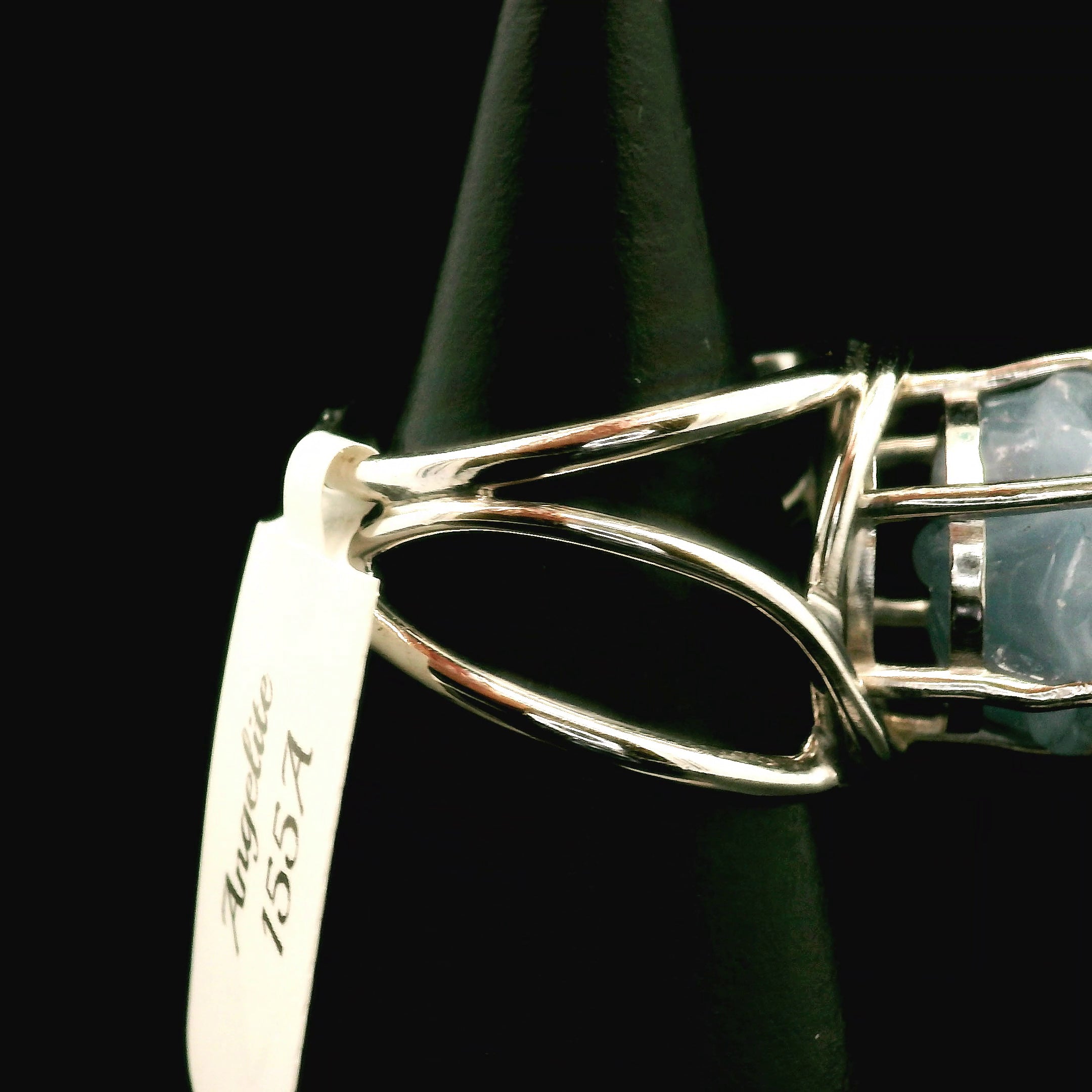 Angelite Flower Cuff Ring .925 Silver for Communication and Connection with Angels