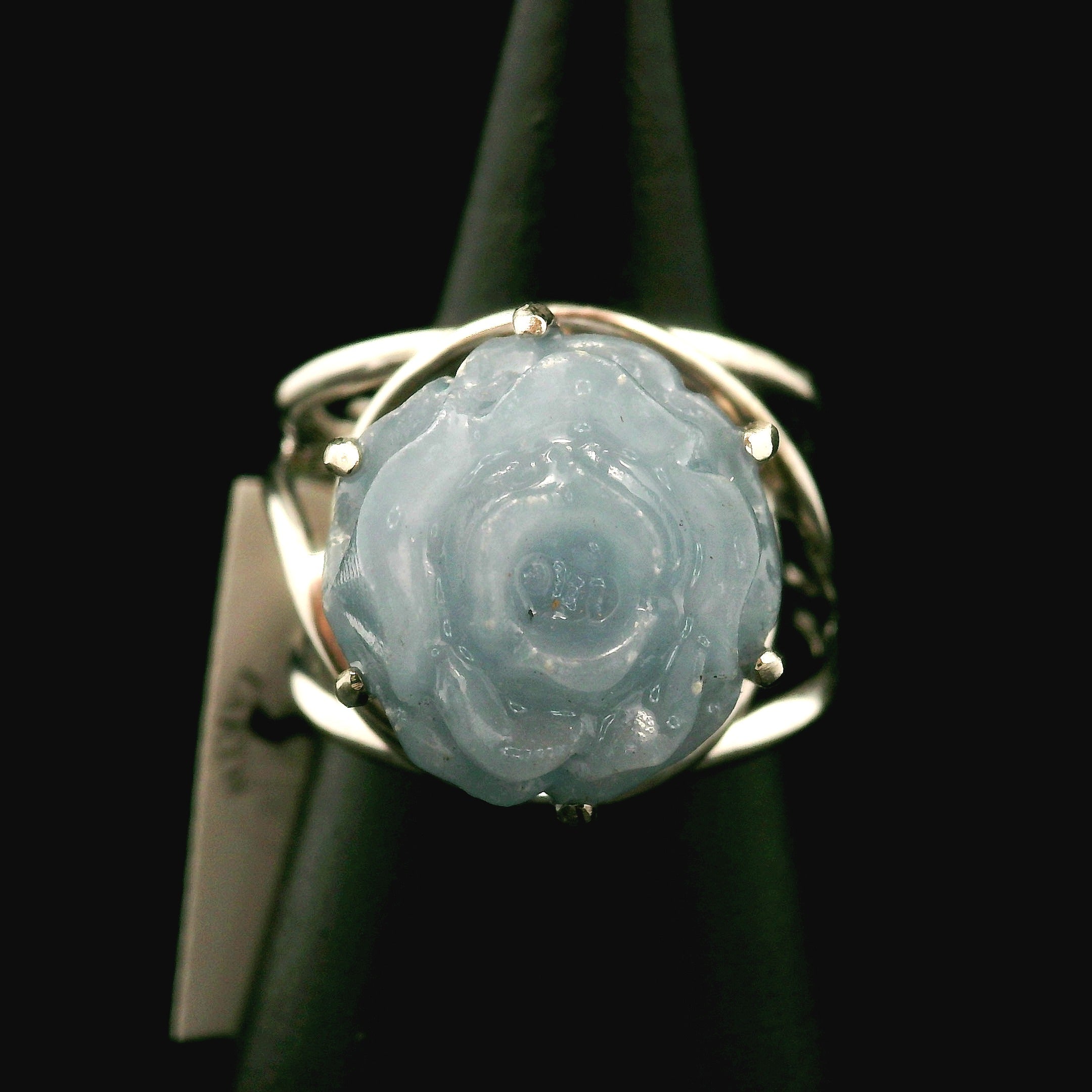 Angelite Flower Cuff Ring .925 Silver for Communication and Connection with Angels